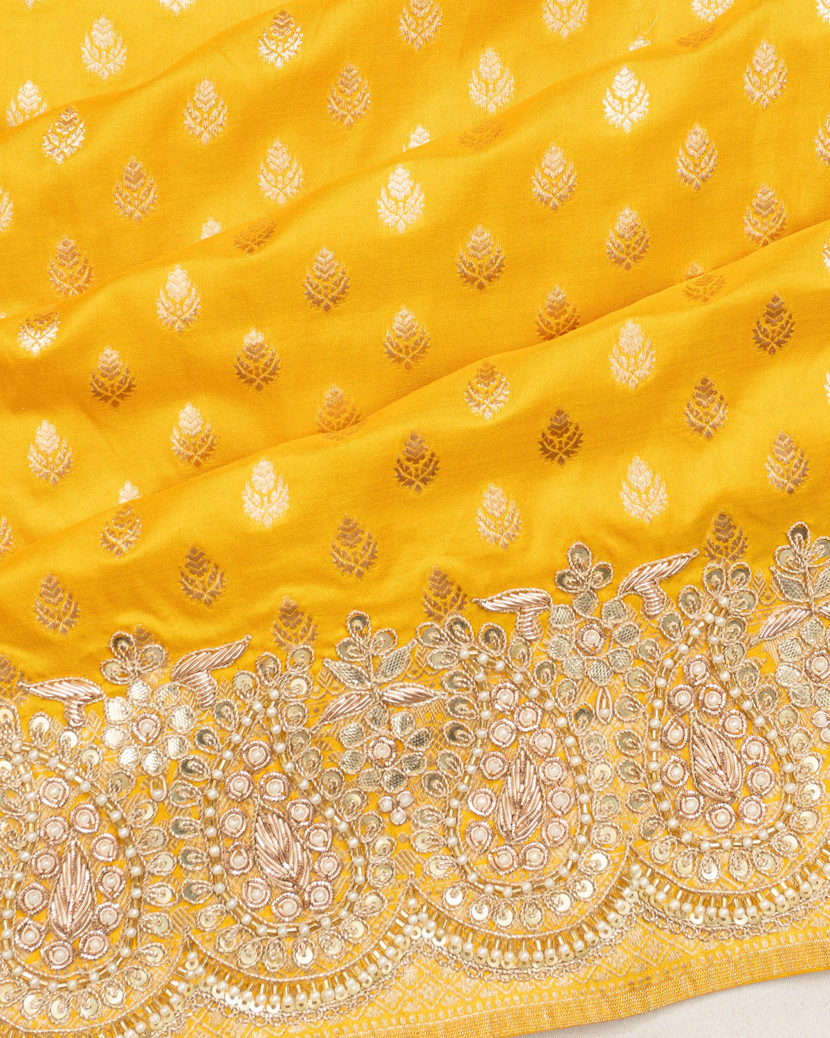 Banarasi Silk Butta Yellow Saree With Zardosi Work