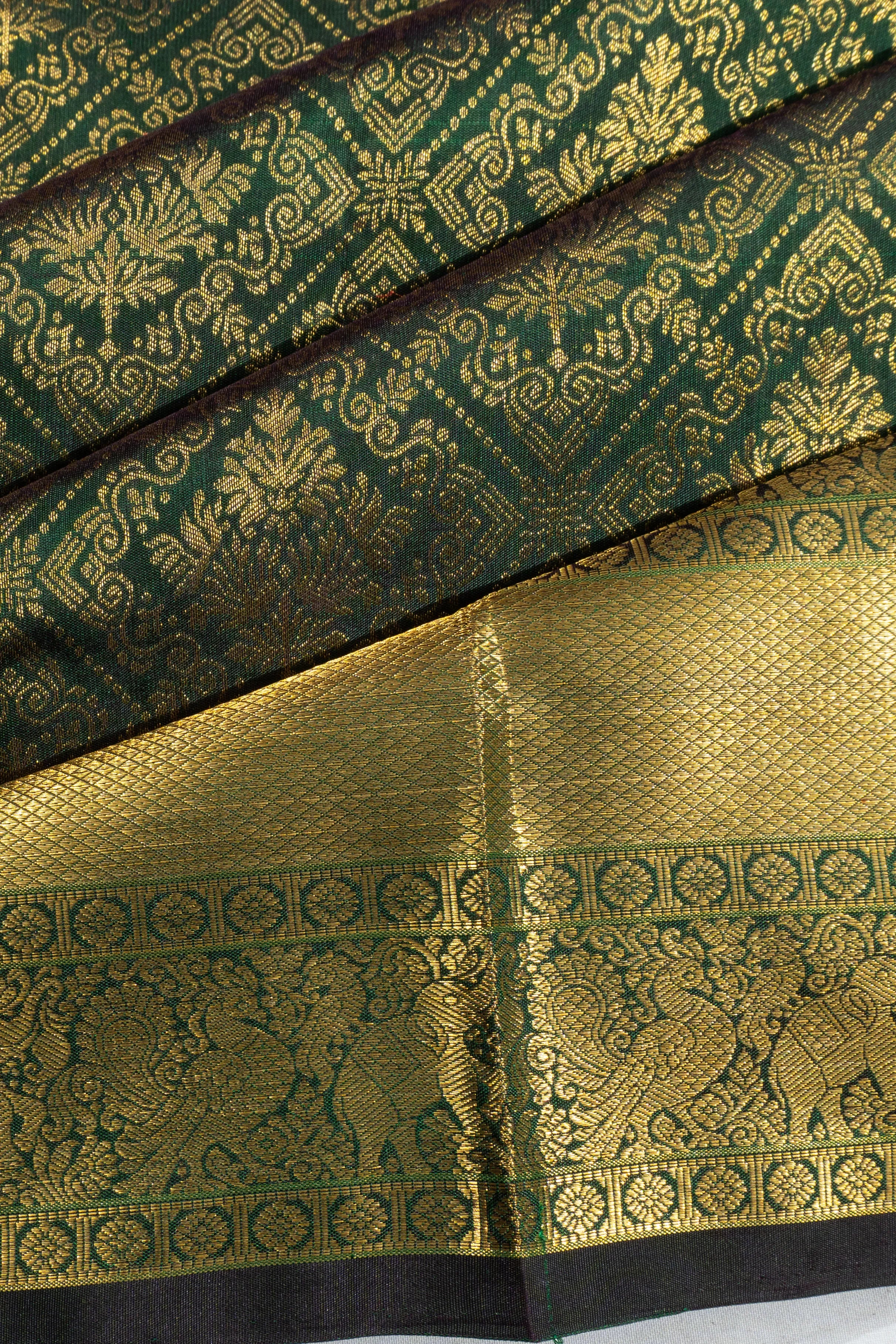 Kanchipuram Silk Brocade Dark Green Saree