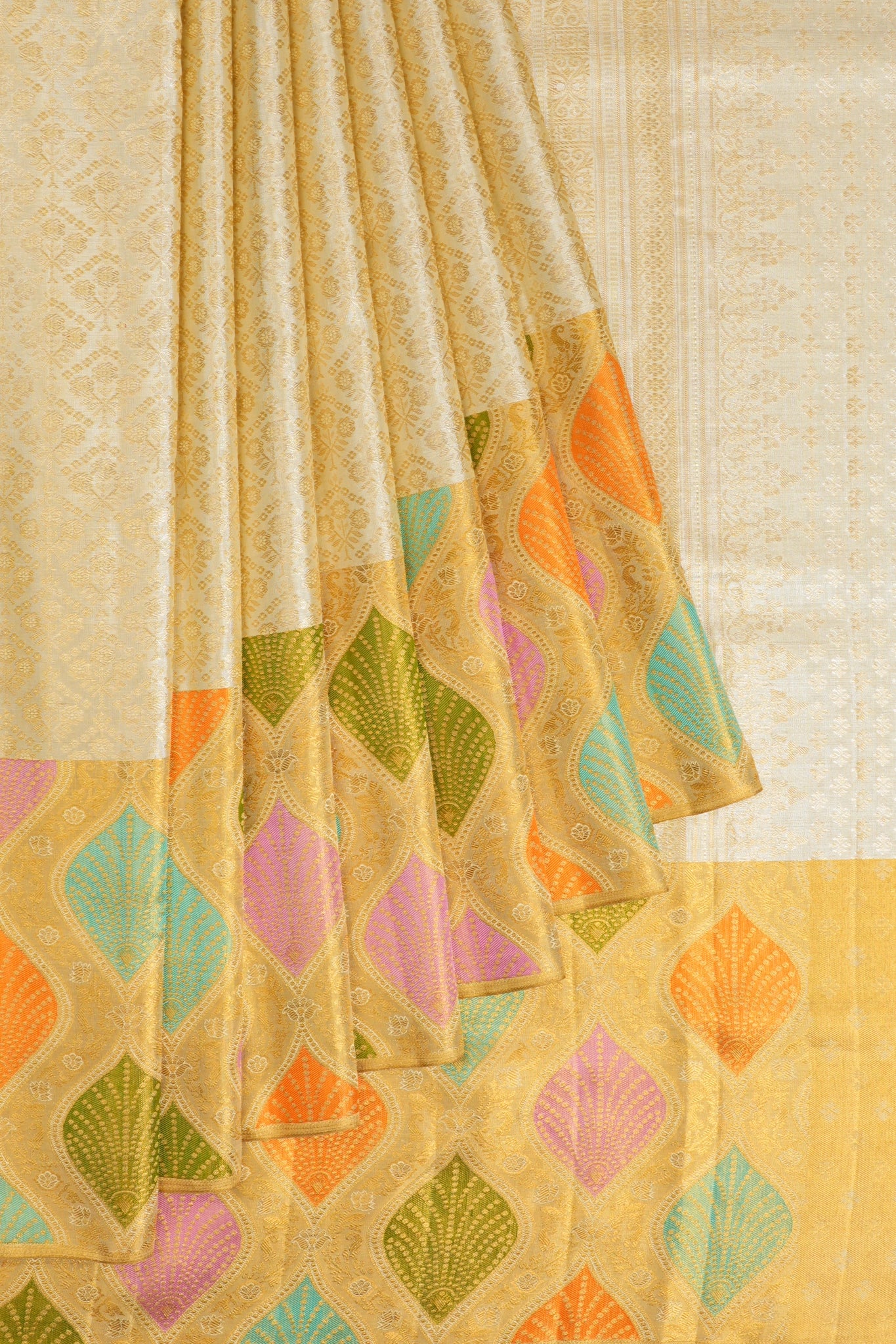 Kanchipuram Silk Tissue Brocade Gold Saree