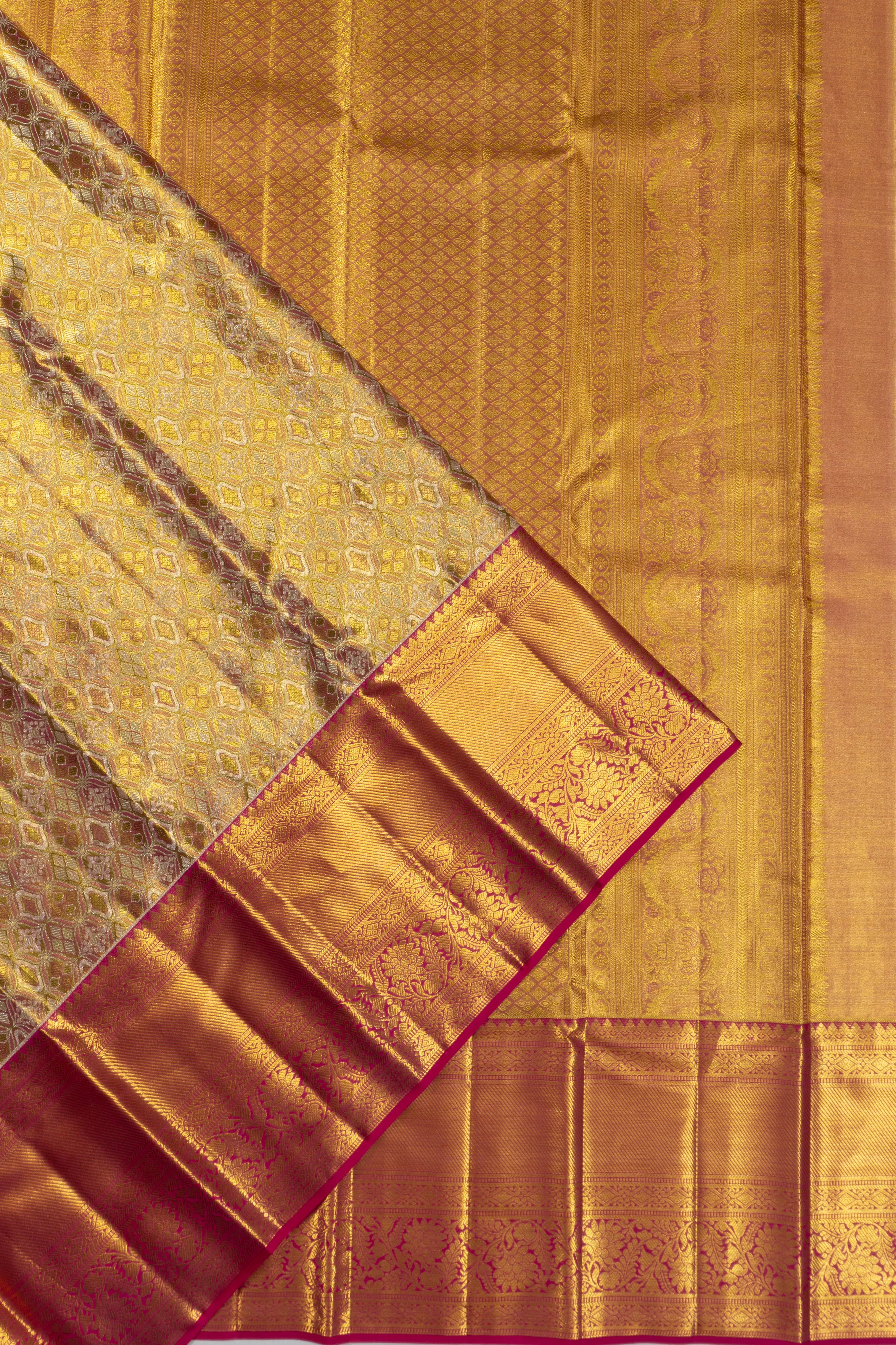 Kanchipuram Silk Tissue Brocade Gold Saree