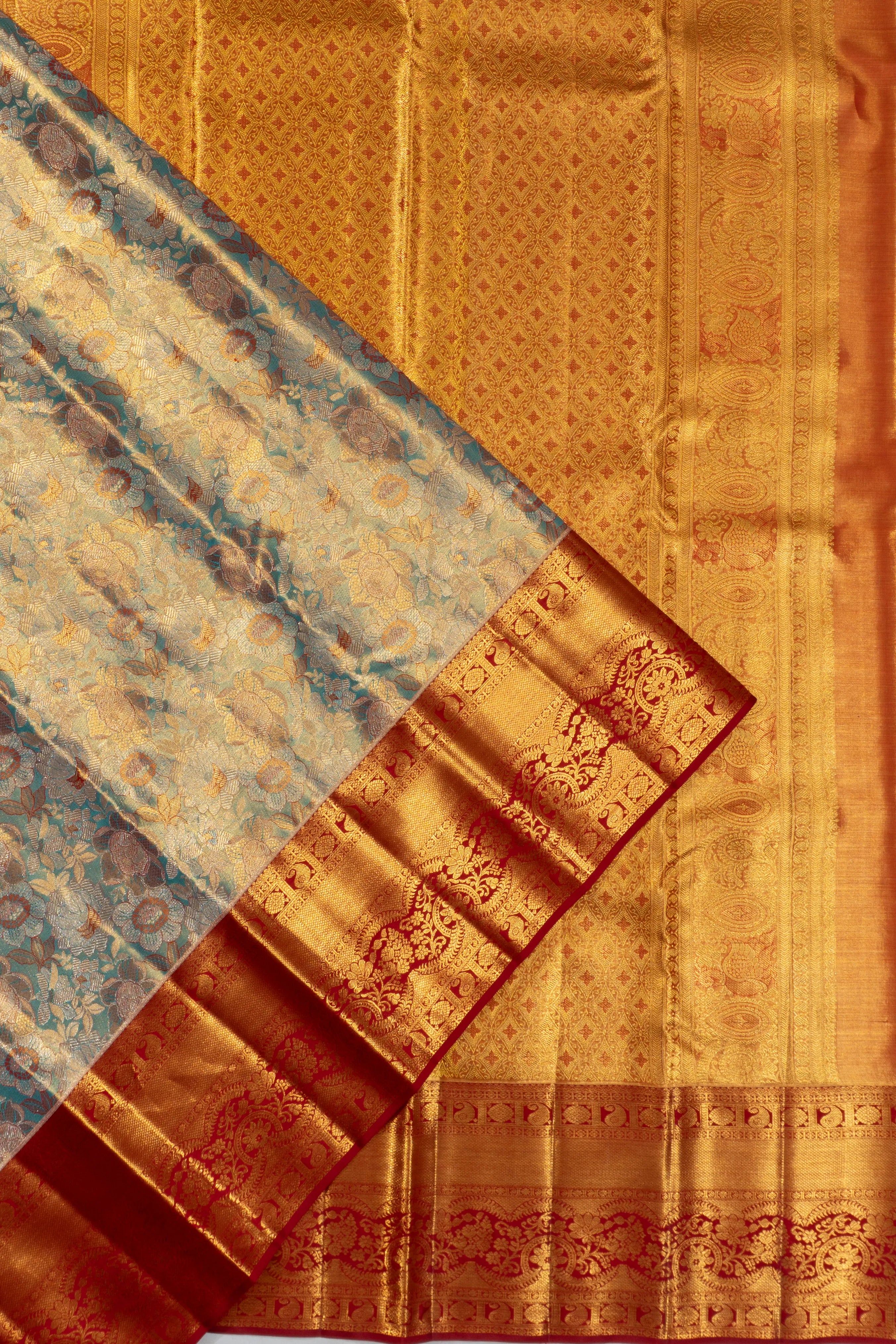 Kanchipuram Silk Brocade Sky Blue Saree