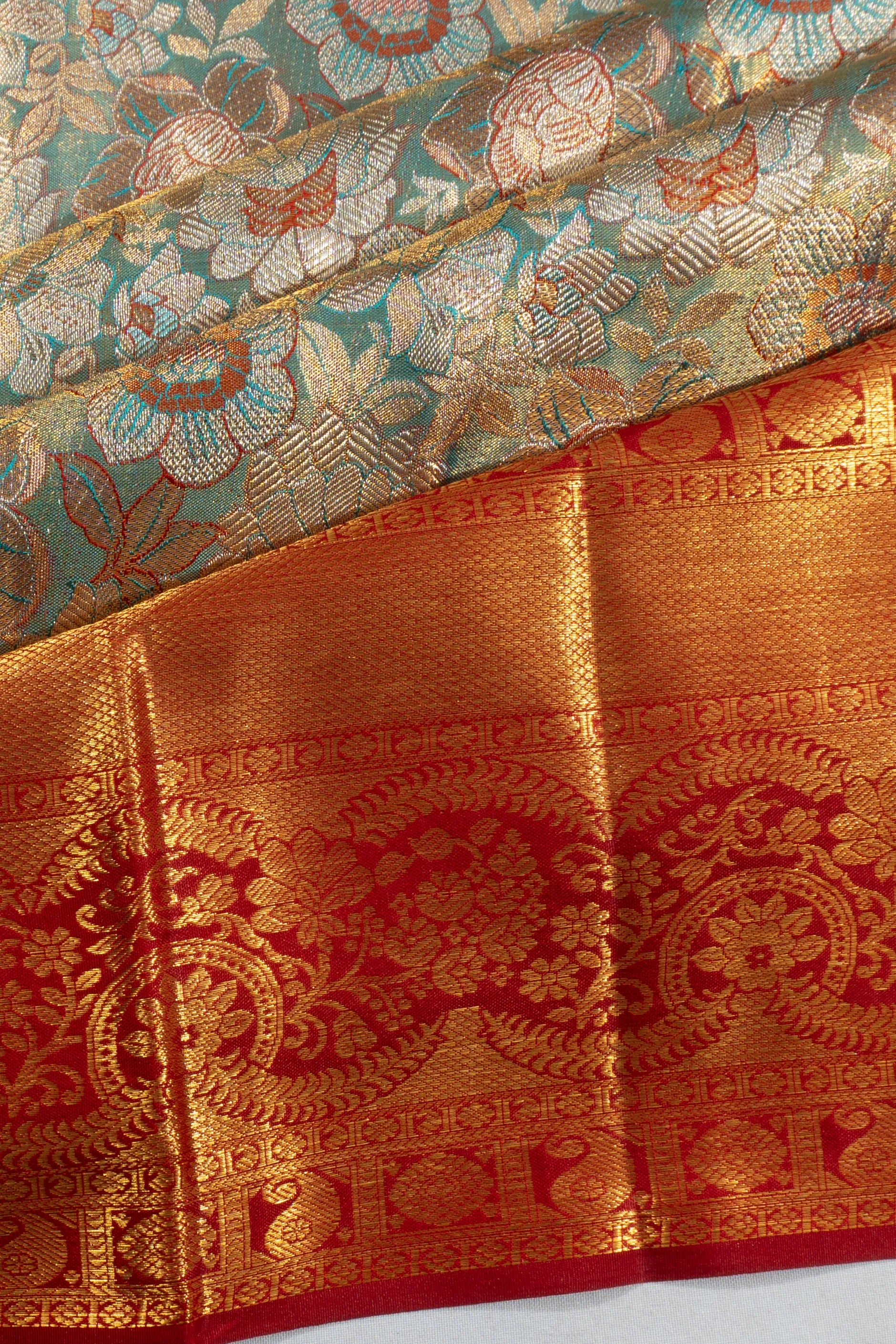 Kanchipuram Silk Brocade Sky Blue Saree