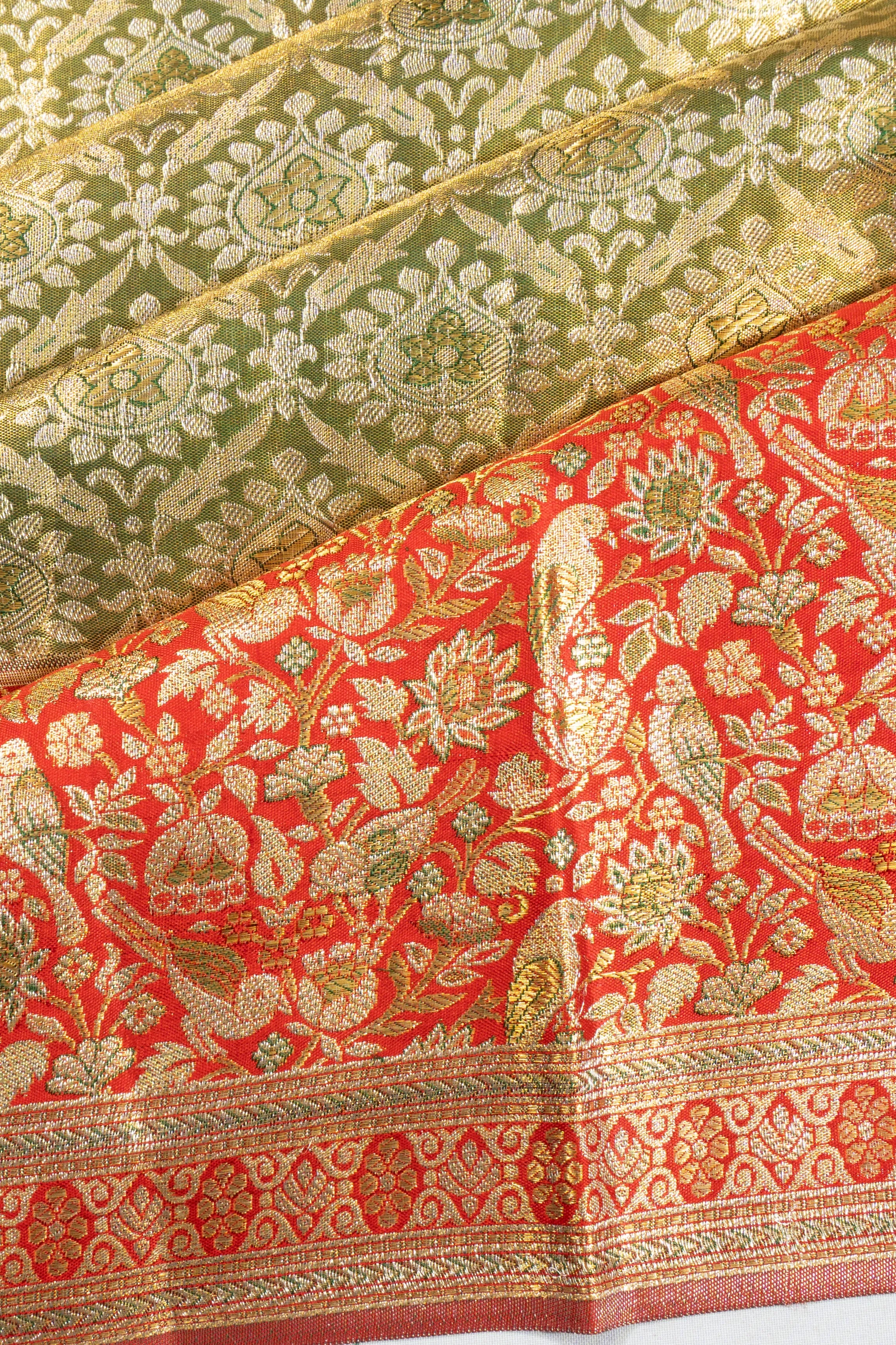 Kanchipuram Silk Tissue Brocade Green Saree
