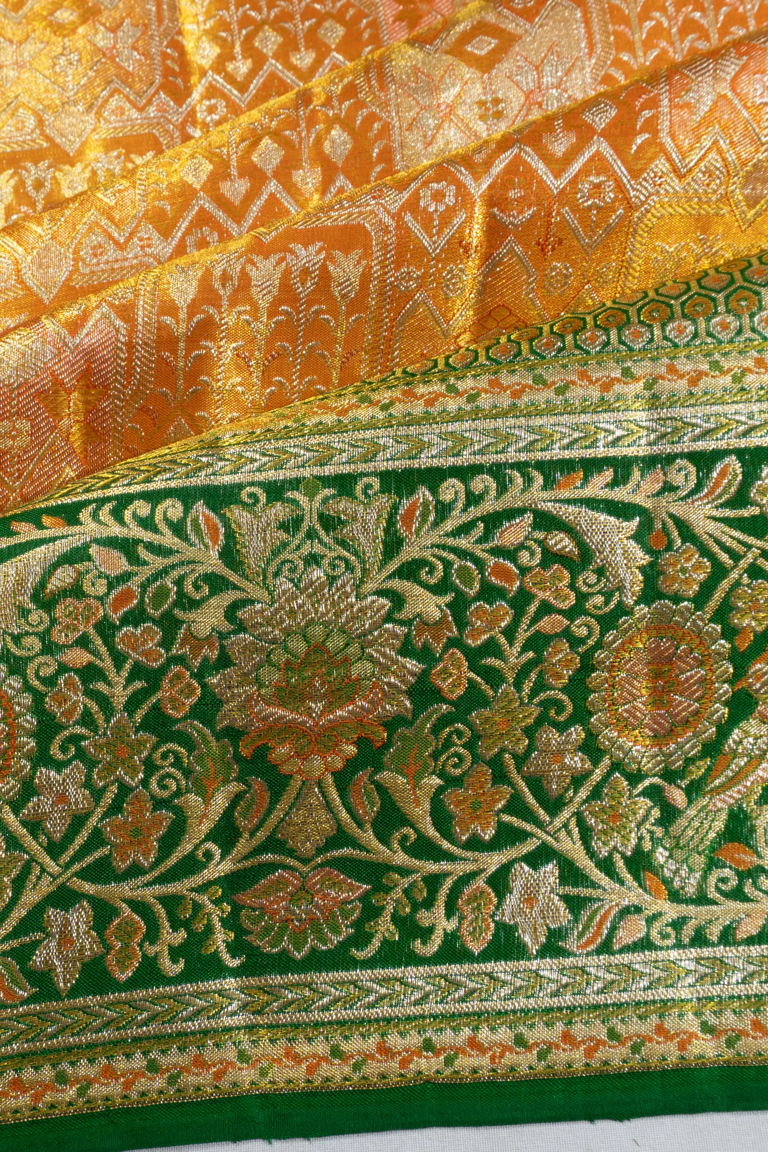 Kanchipuram Silk Tissue Brocade Gold Saree