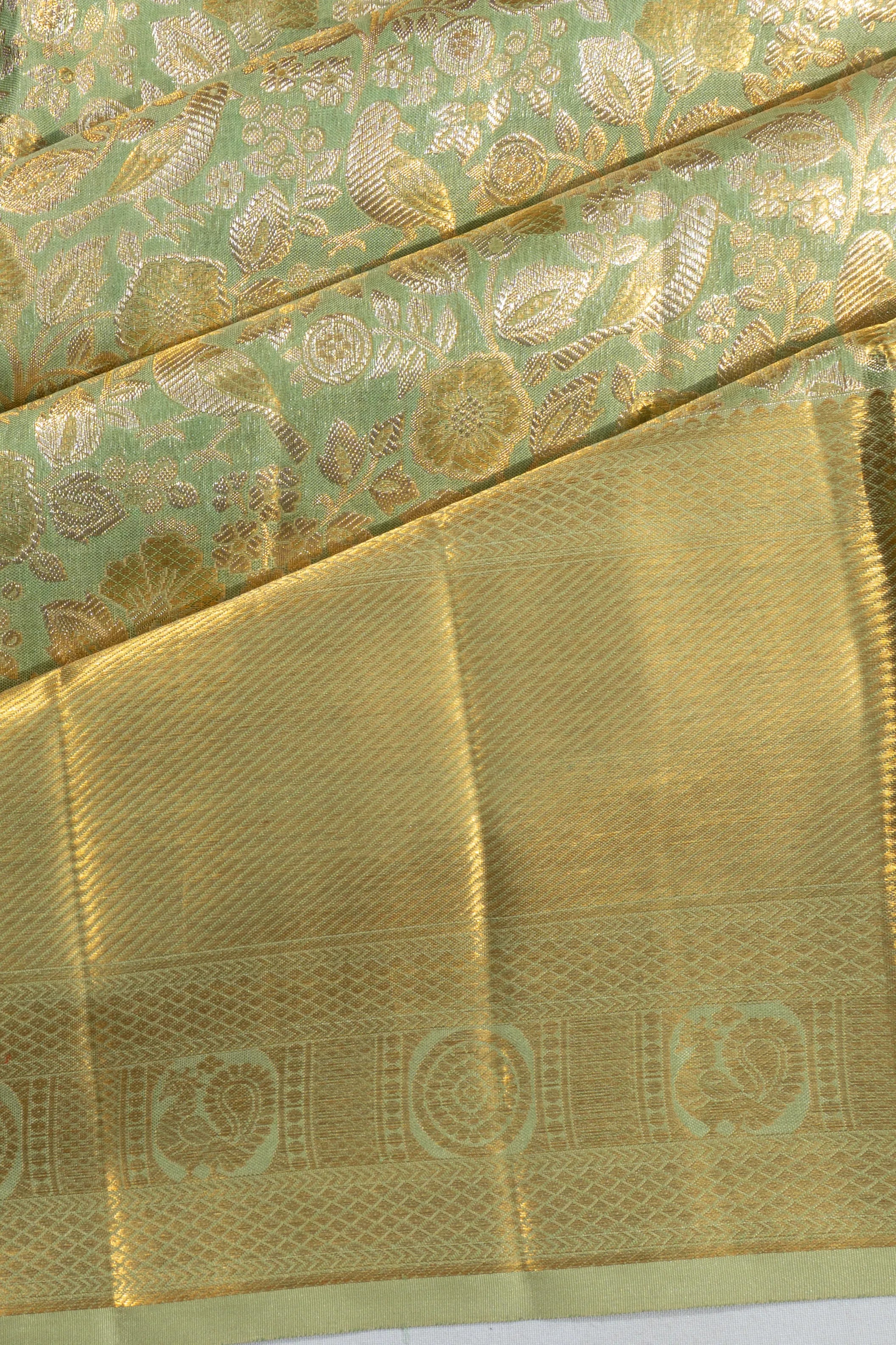 Kanchipuram Silk Tissue Brocade Green Saree