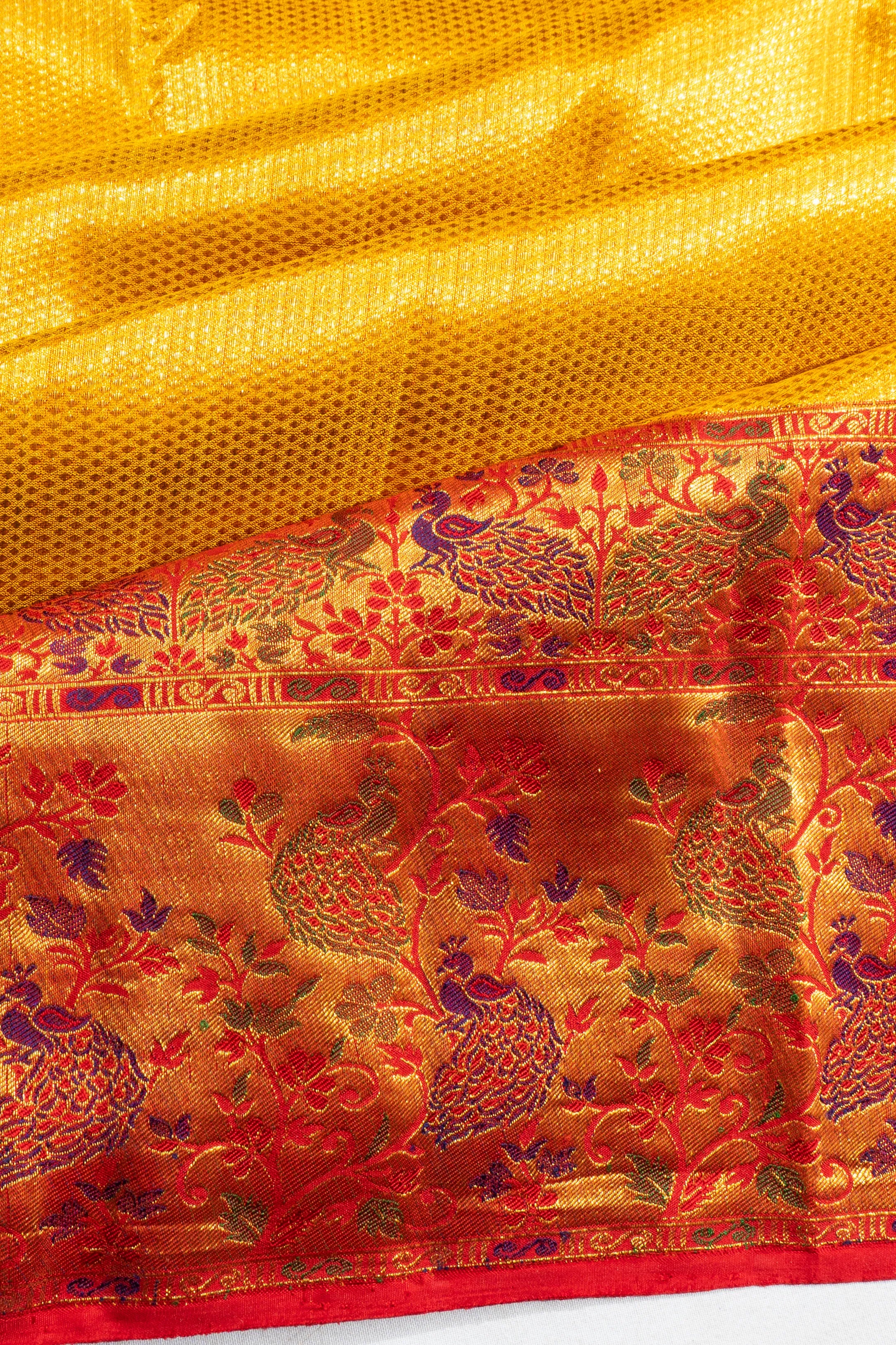 Kanchipuram Silk Tissue Brocade Yellow Saree