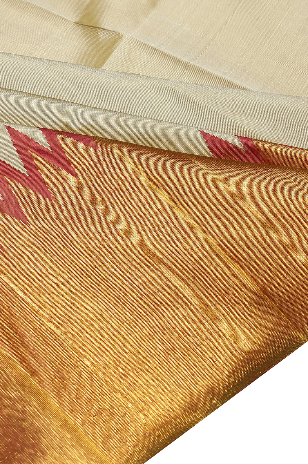 Kanchipuram Silk Half-n-Half Raising Temples Off White Saree