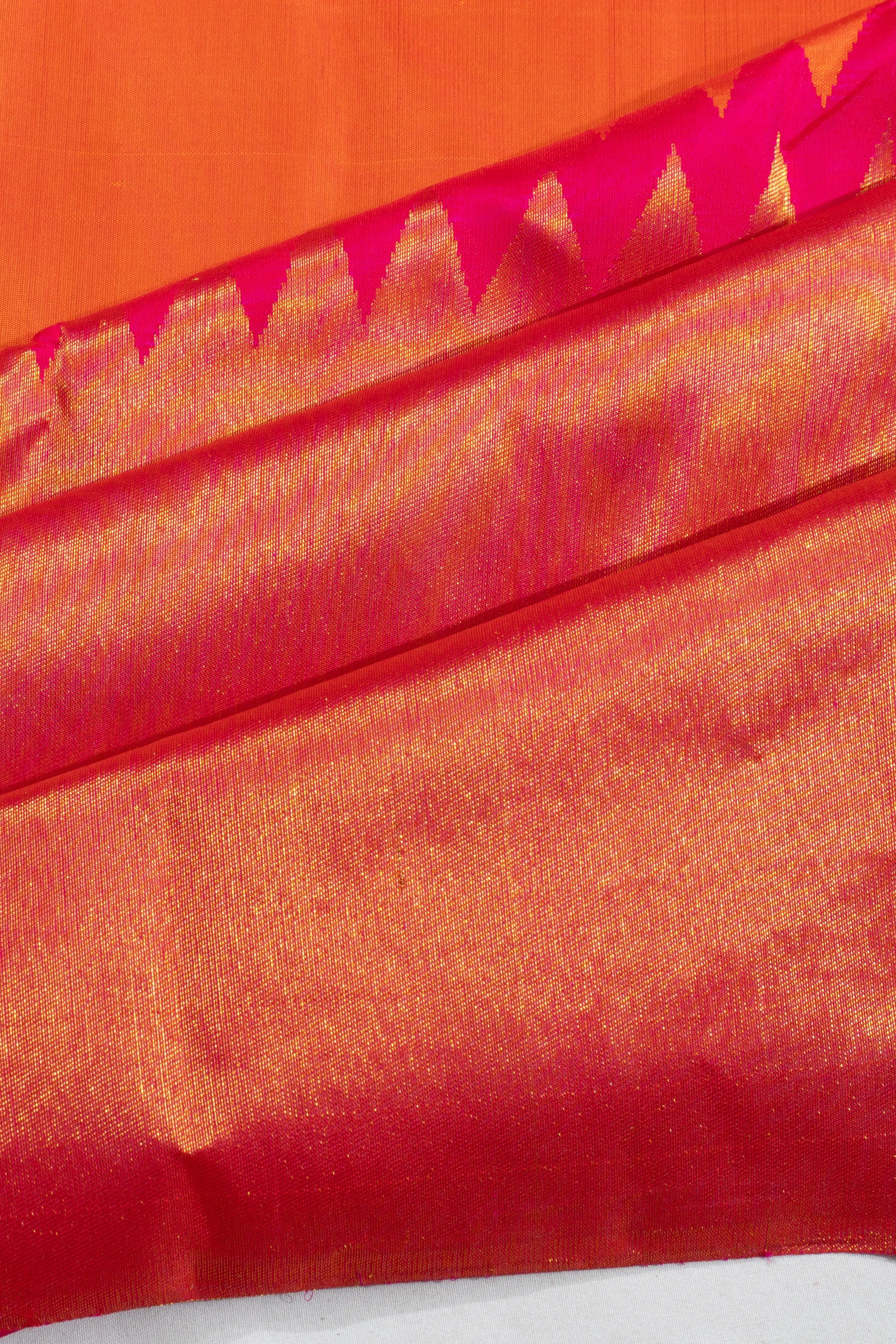Kanchipuram Silk Raising Temple Half-n-Half Orange And Pink Saree