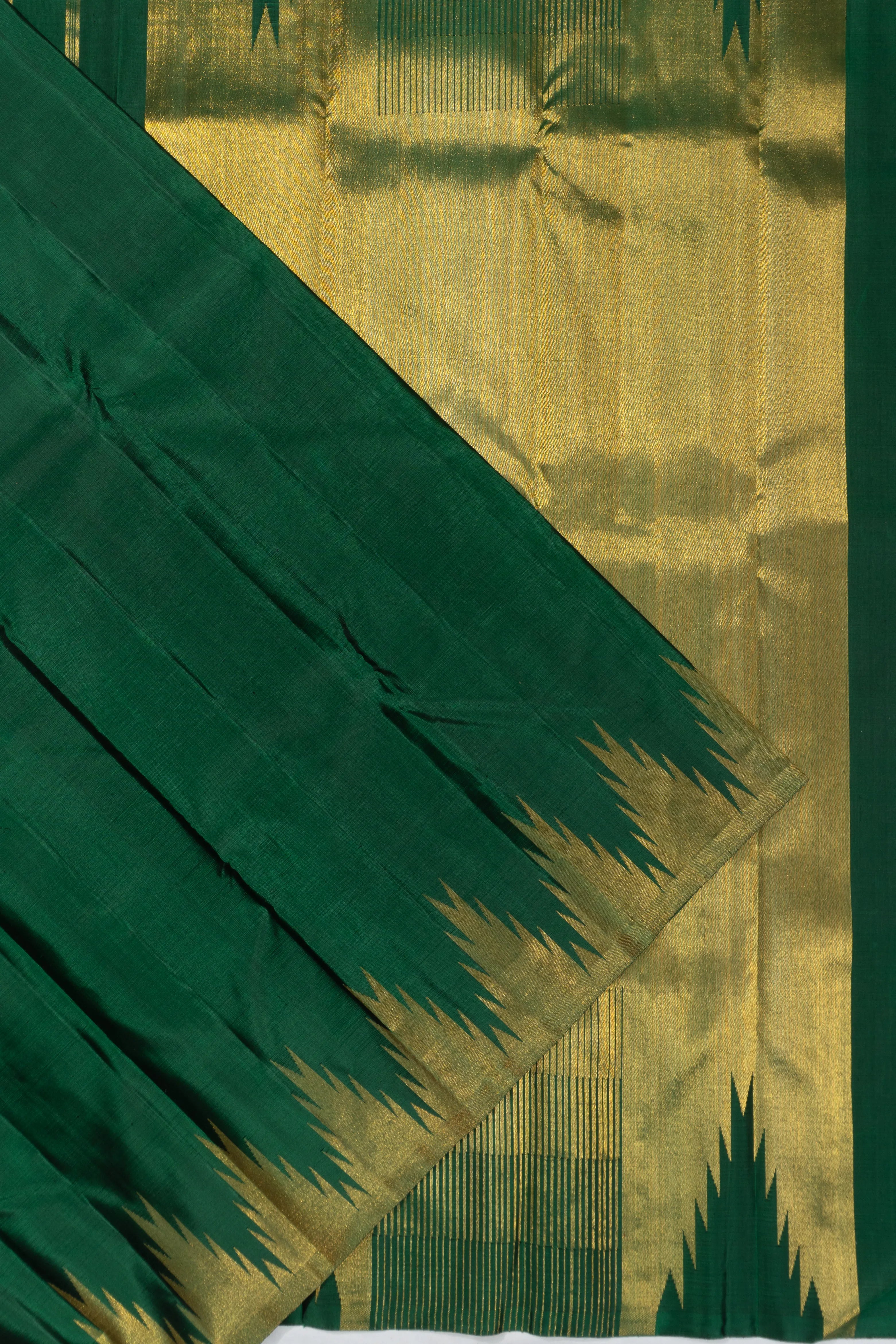 Kanchipuram Silk Plain Dark Green Saree