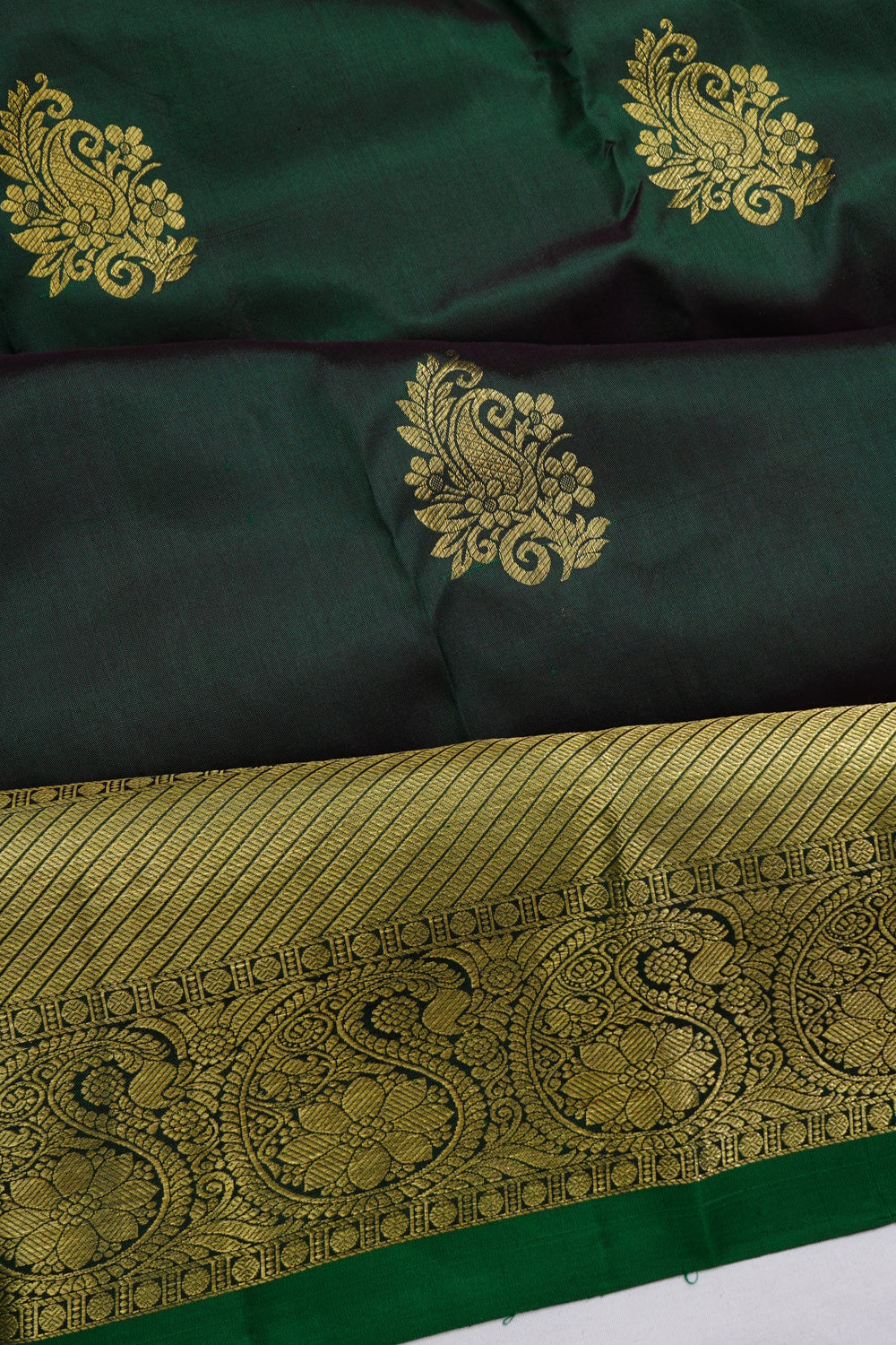 Taranga Kanchi Silk Butta Dark Green Saree