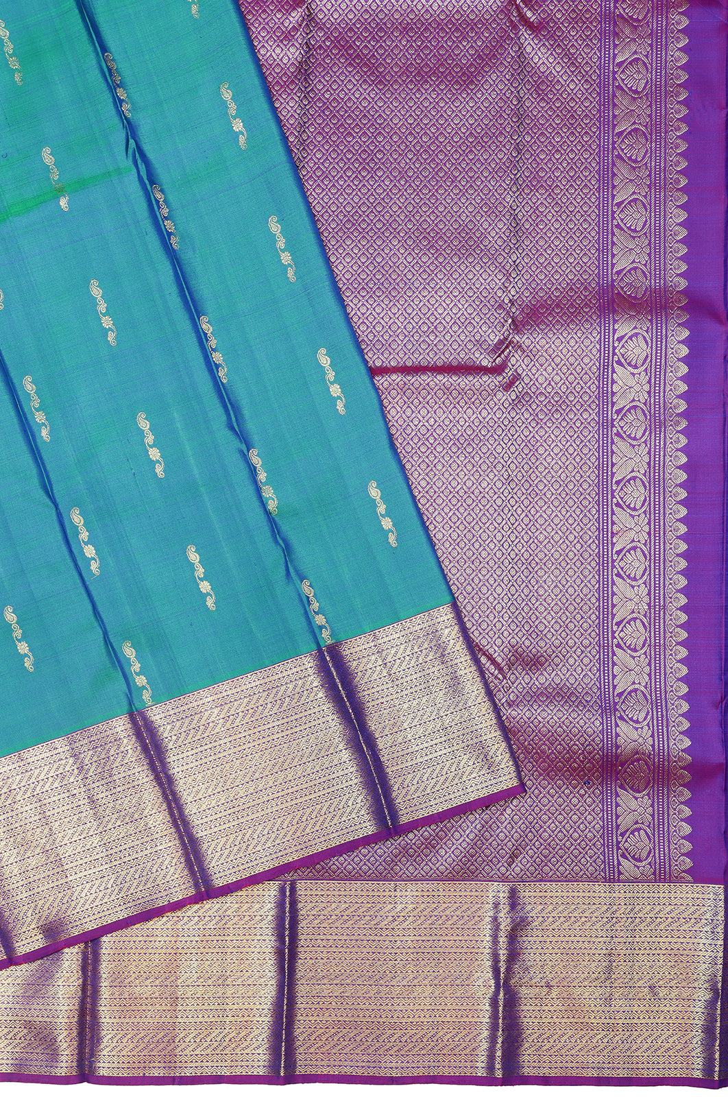 Taranga Kanchi Silk Butta Dual Tone Green And Blue Saree