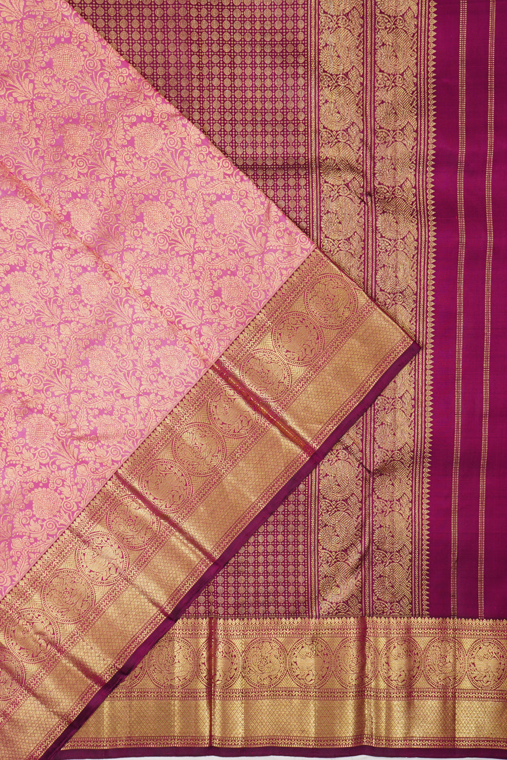 Kanchipuram Silk Brocade Pink Saree