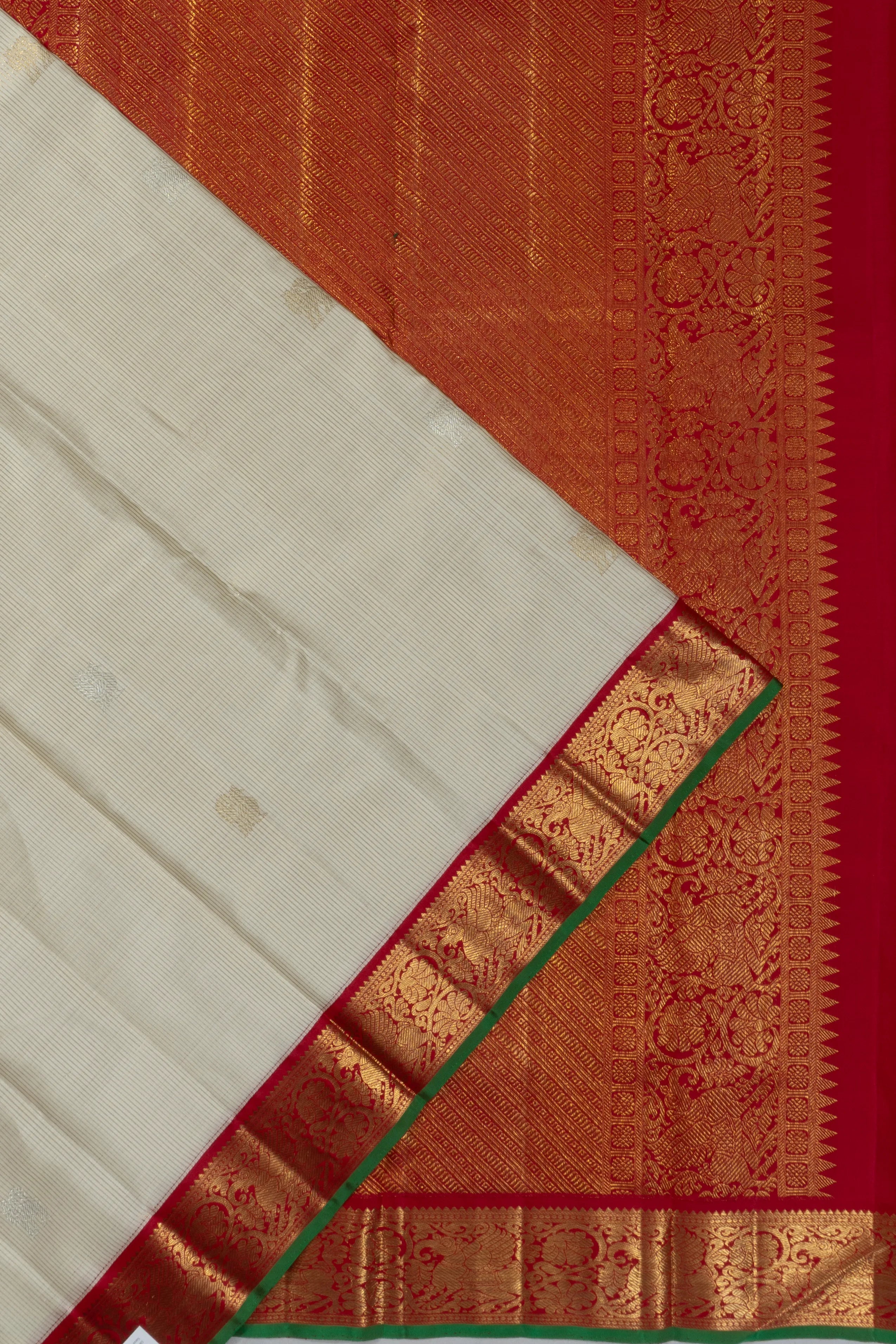 Kanchipuram Silk Vertical Lines And Butta Cream Saree