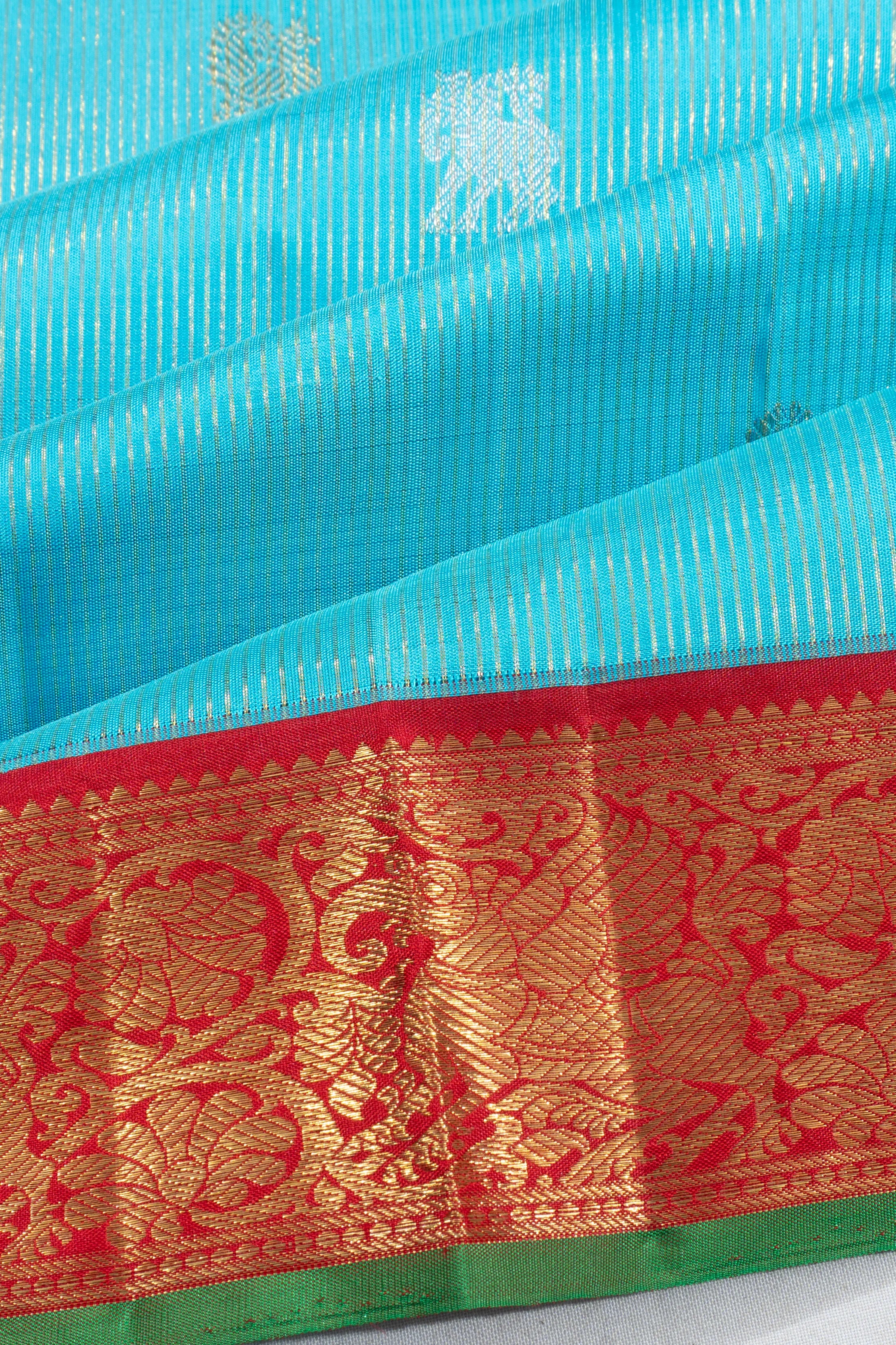 Kanchipuram Silk Vertical Lines And Butta Sky Blue Saree