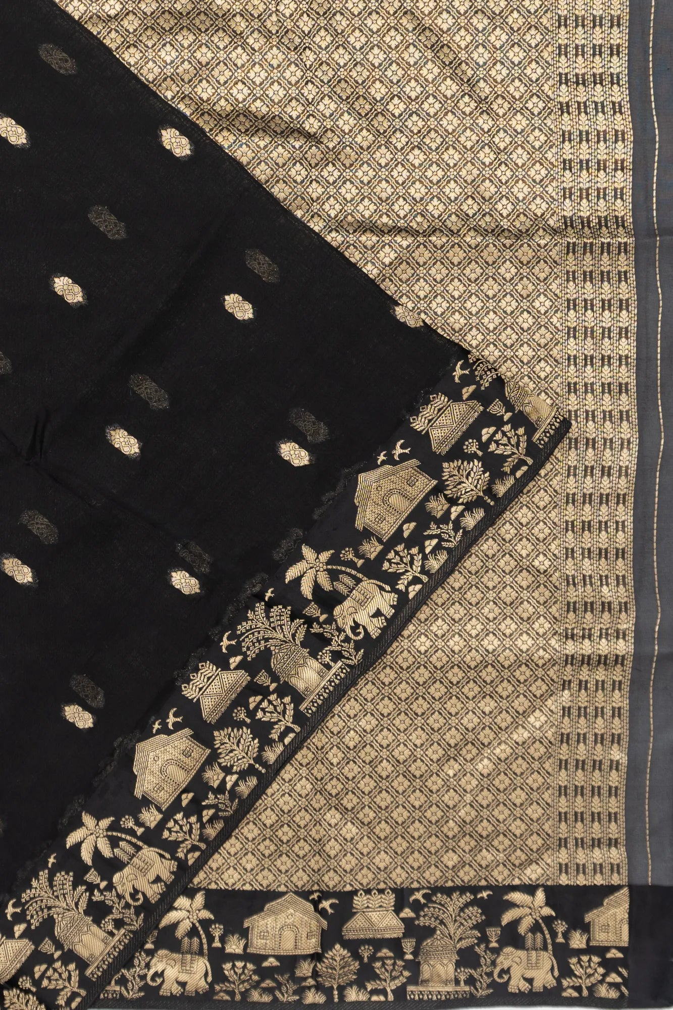 Organza Butta Black Saree With Satin Border