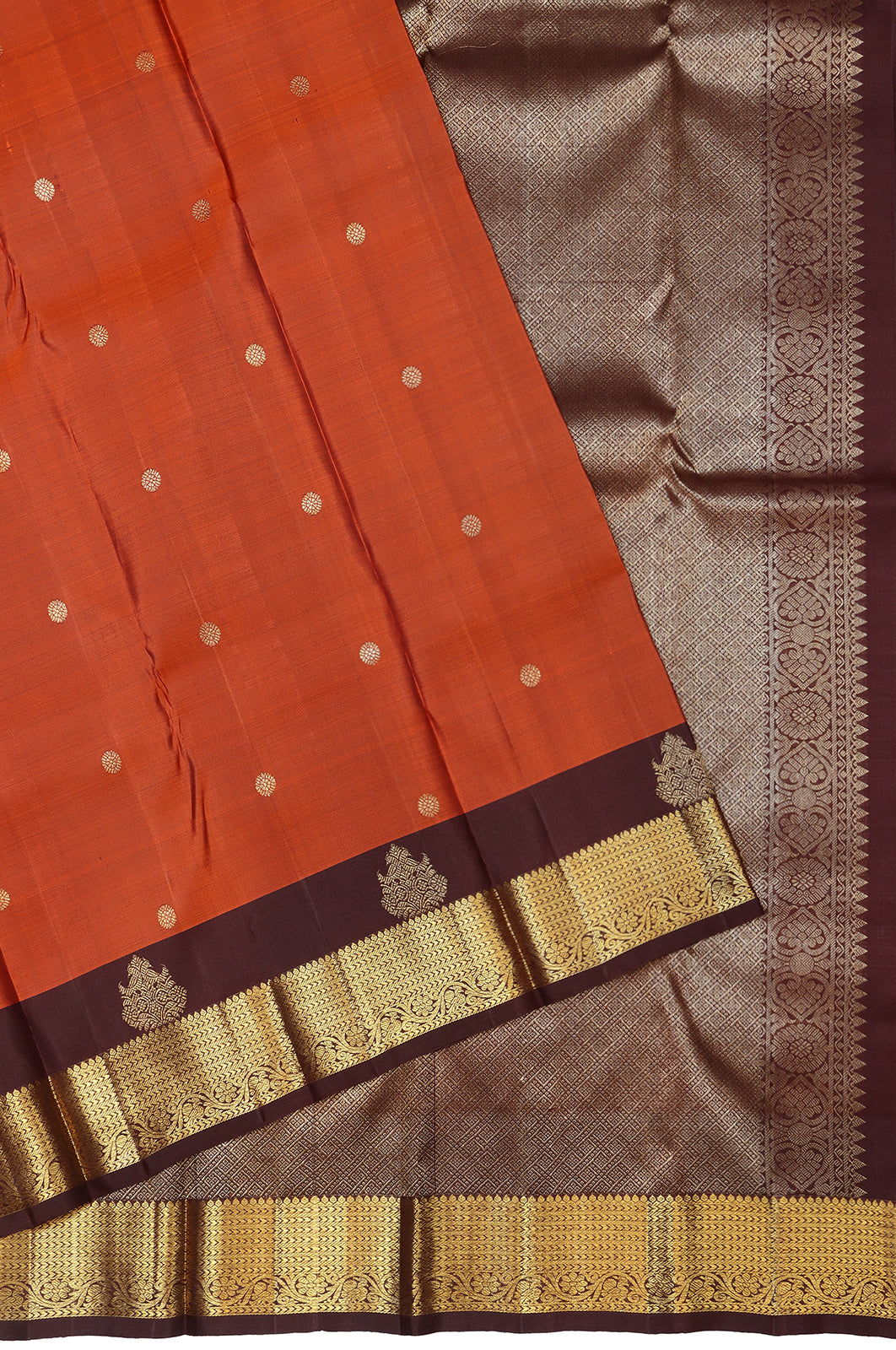 Kanchipuram Silk Butta Rust Orange Saree