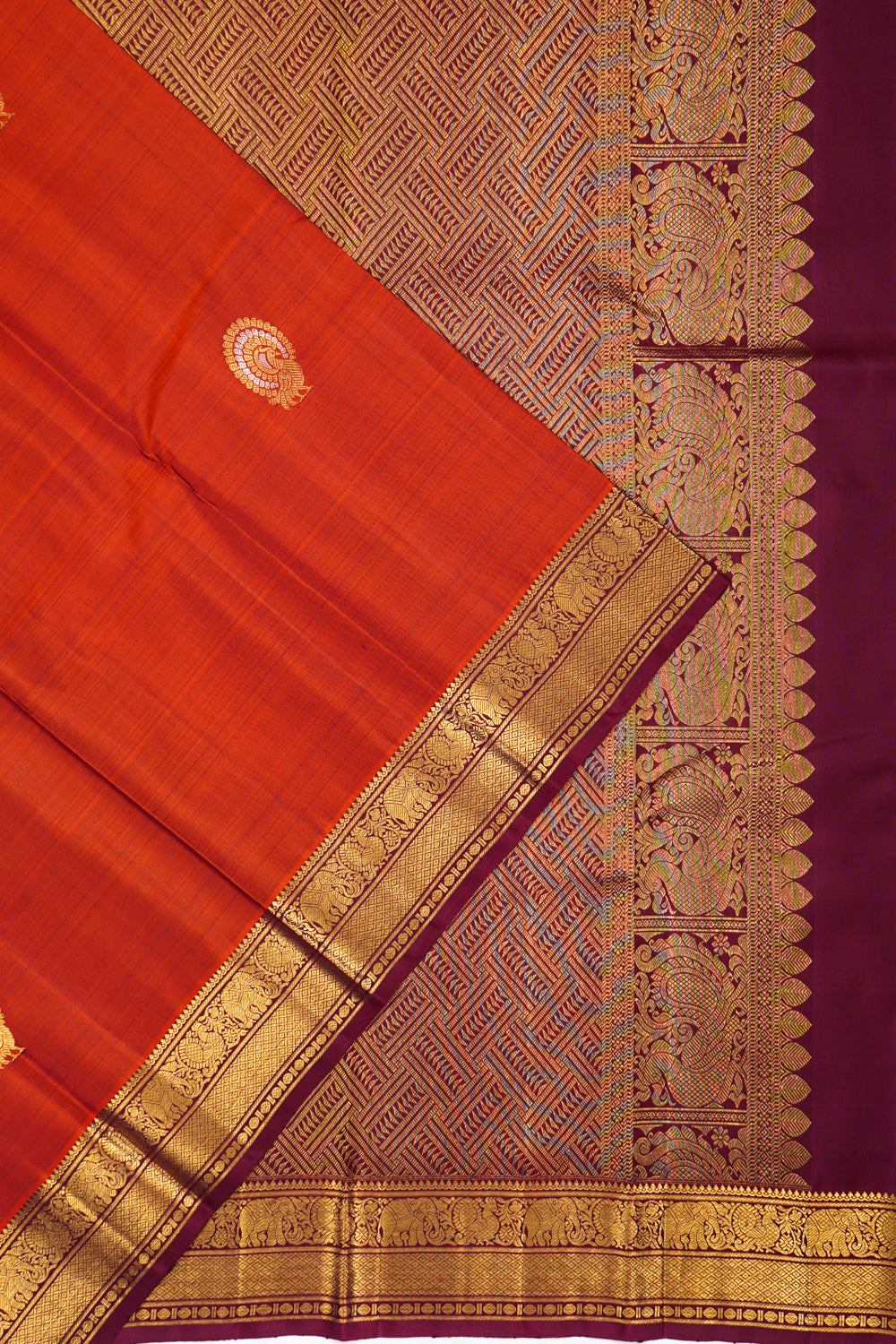 Kanchipuram Silk Butta Rust Orange Saree