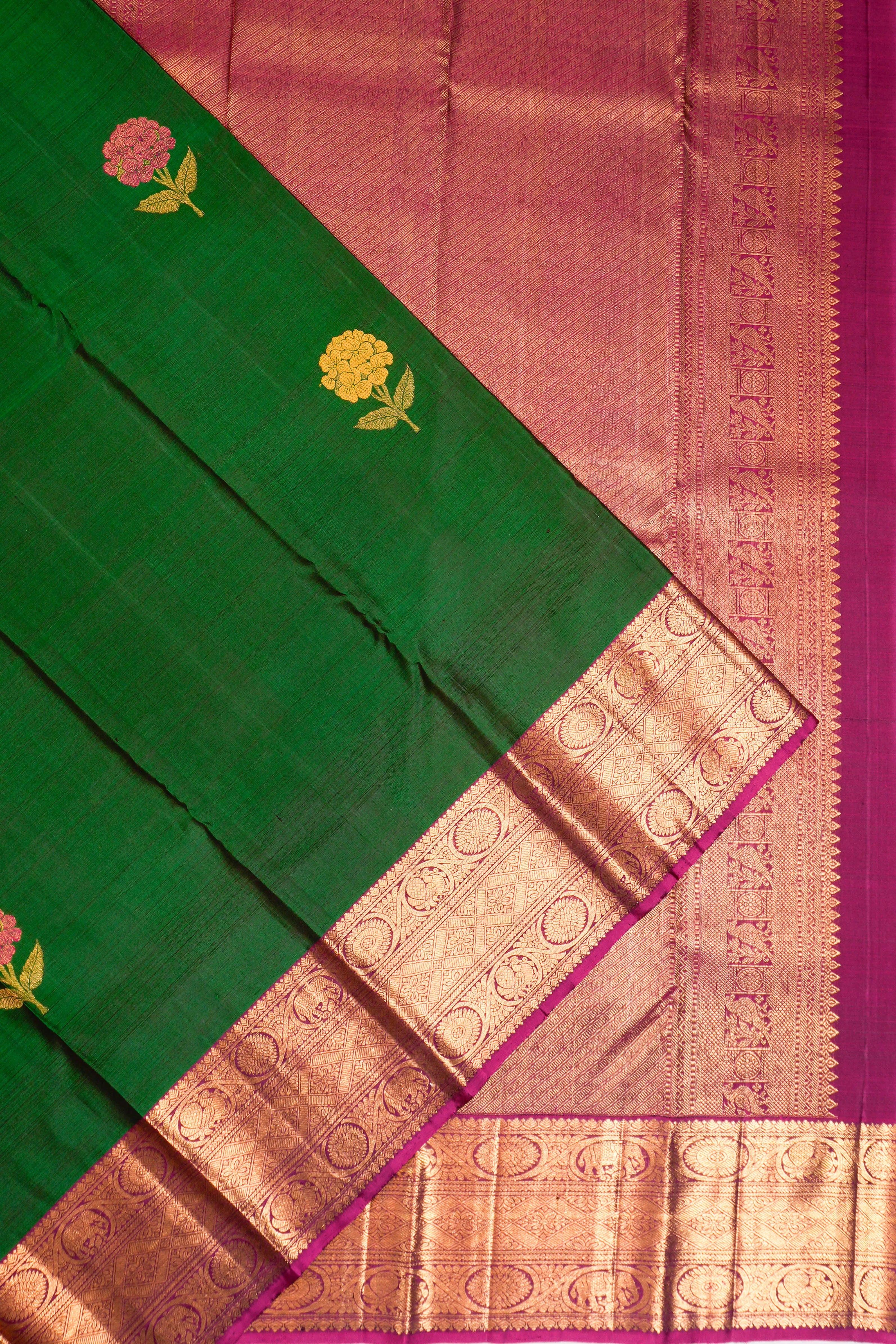 Kanchipuram Silk Butta Bottle Green Saree