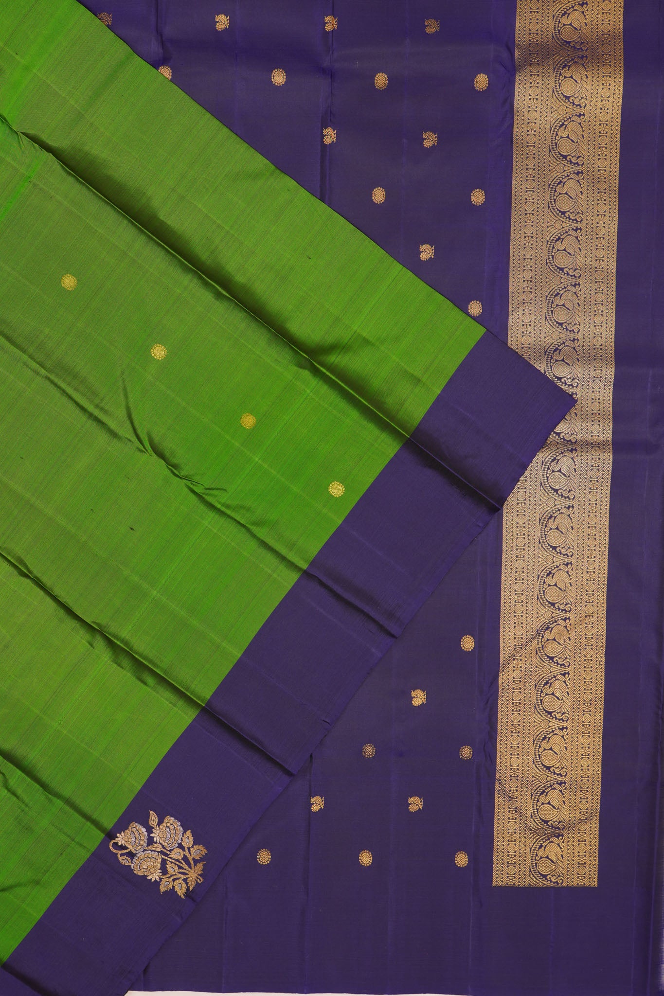 Kanchipuram Silk Butta Parrot Green Saree