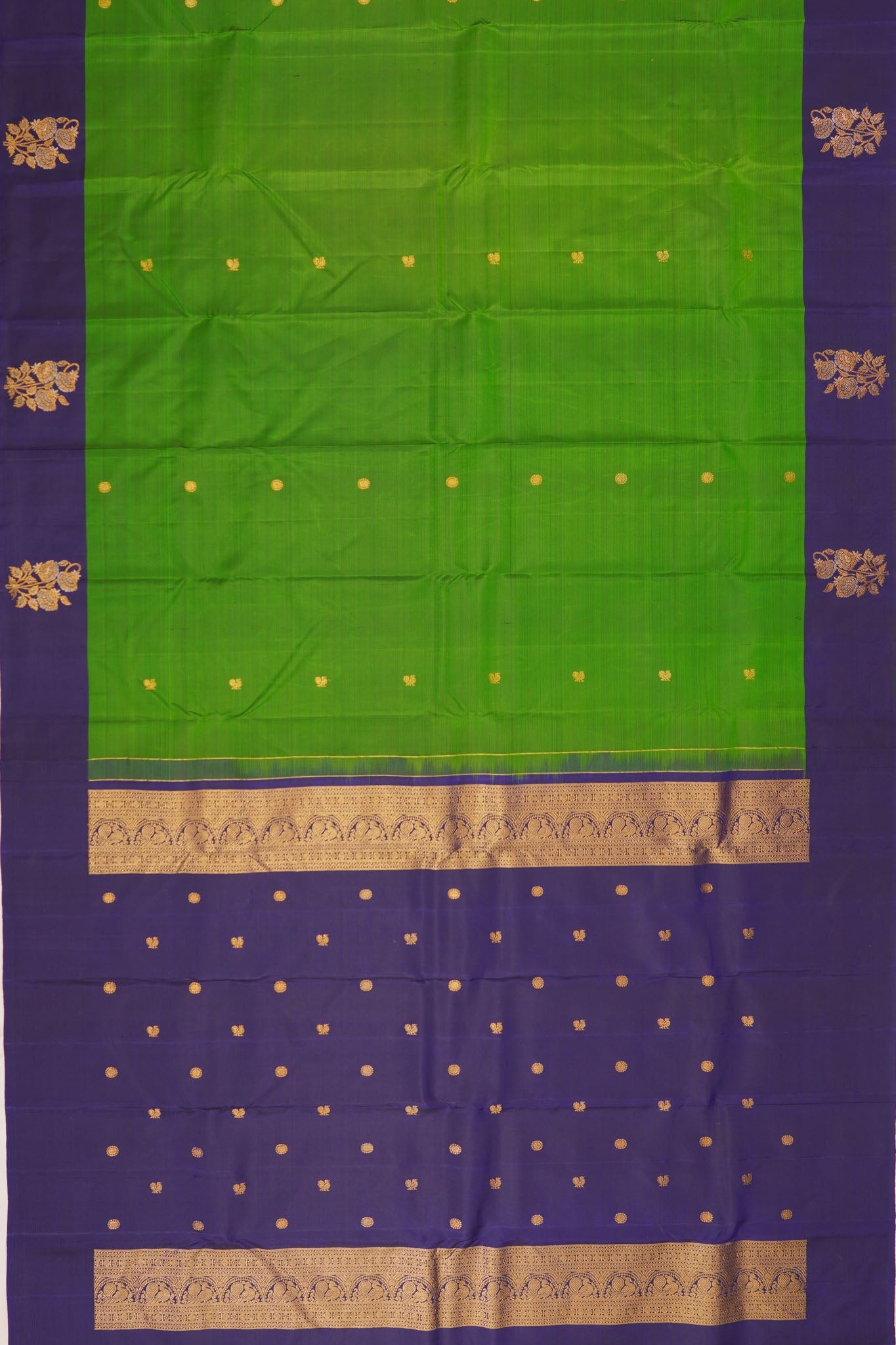 Kanchipuram Silk Butta Parrot Green Saree