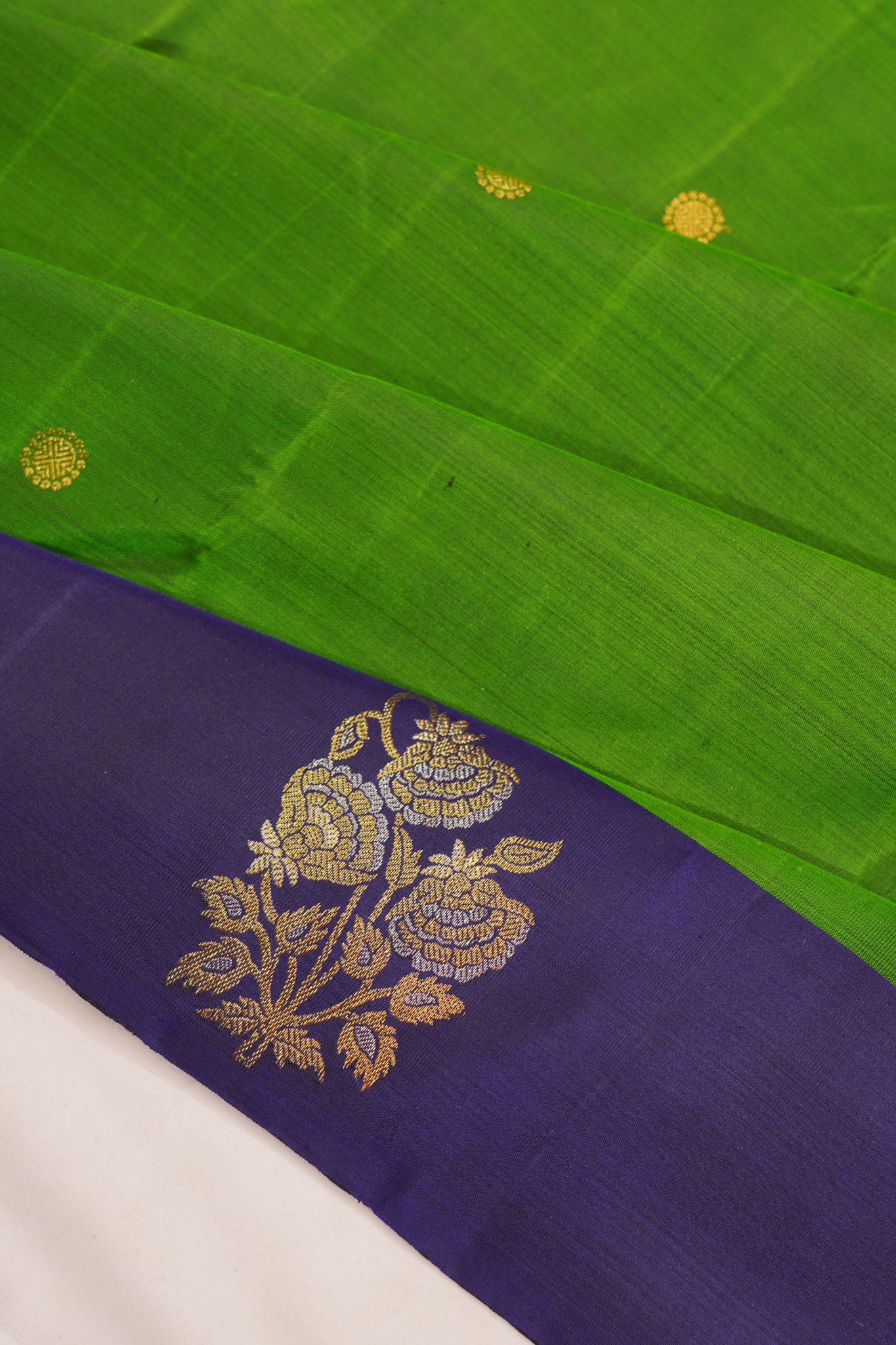 Kanchipuram Silk Butta Parrot Green Saree