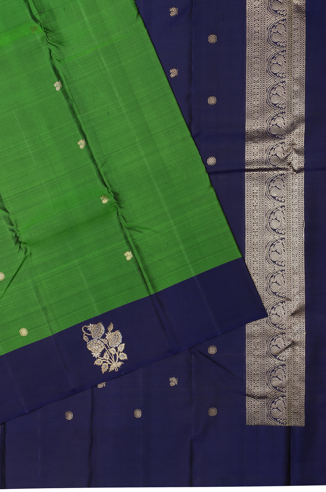 Kanchipuram Silk Butta Parrot Green Saree