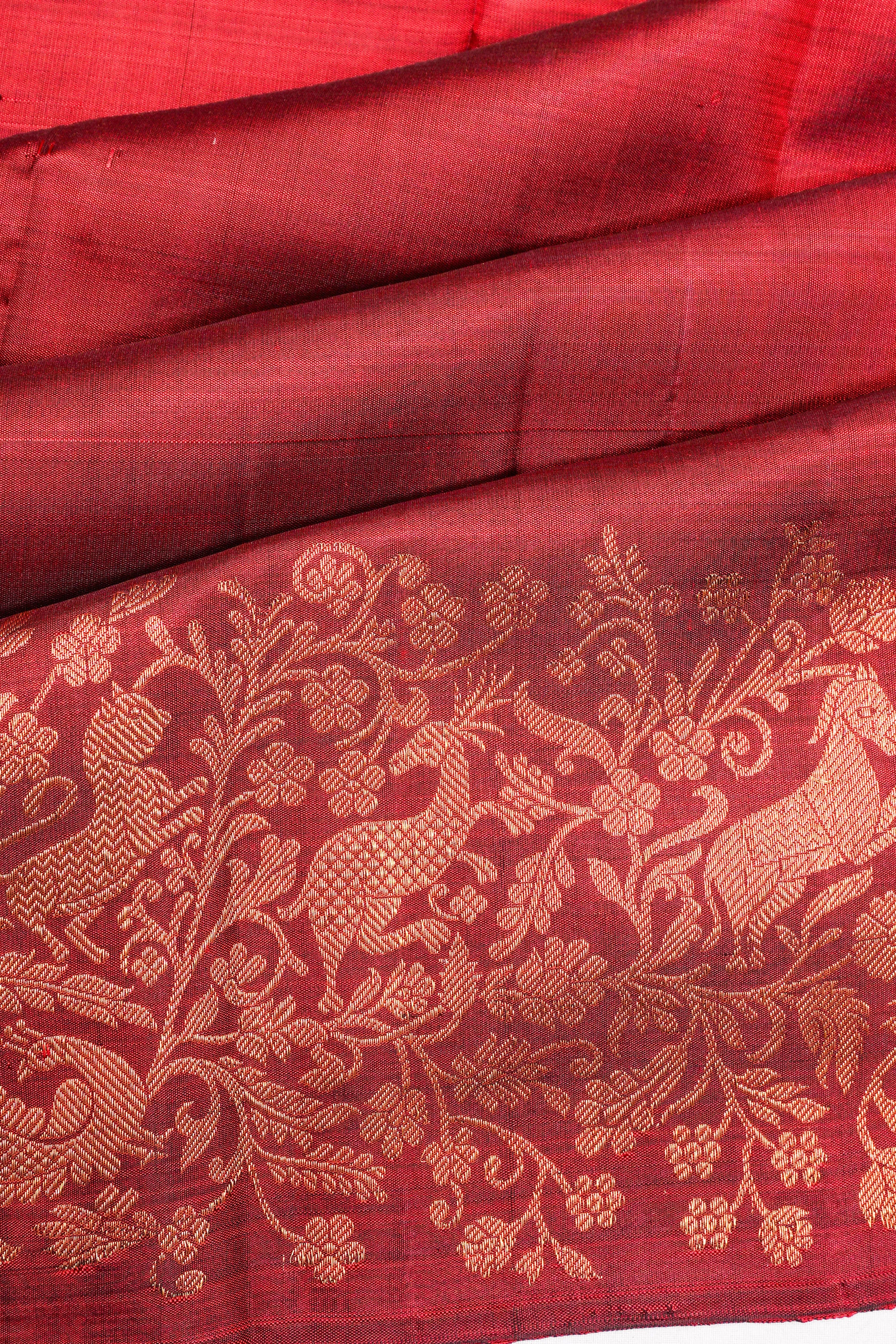 Kanchipuram Silk Plain Red Saree