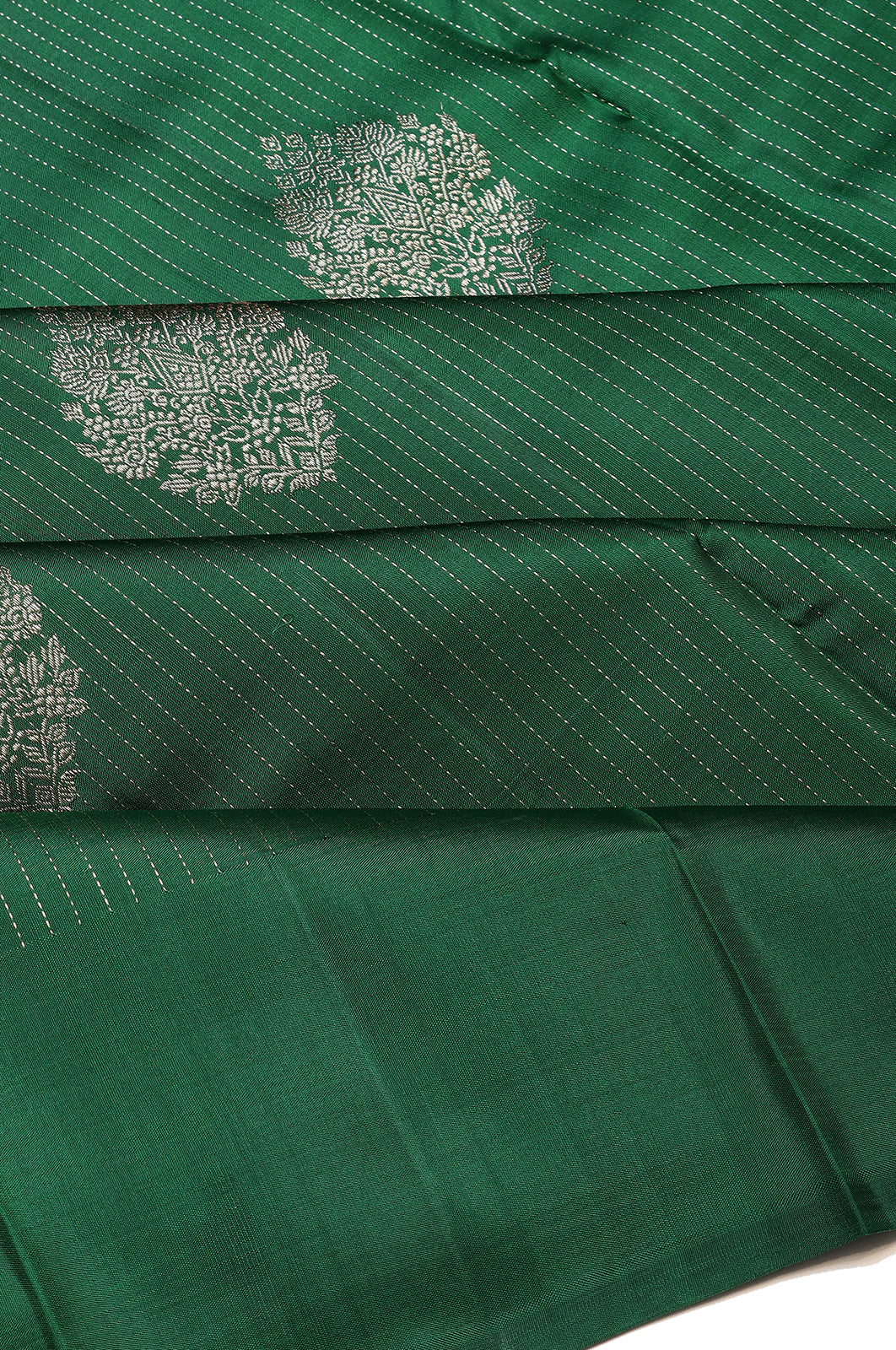 Antique Zari Kanchipuram Silk Vertical Lines Dark Green Saree