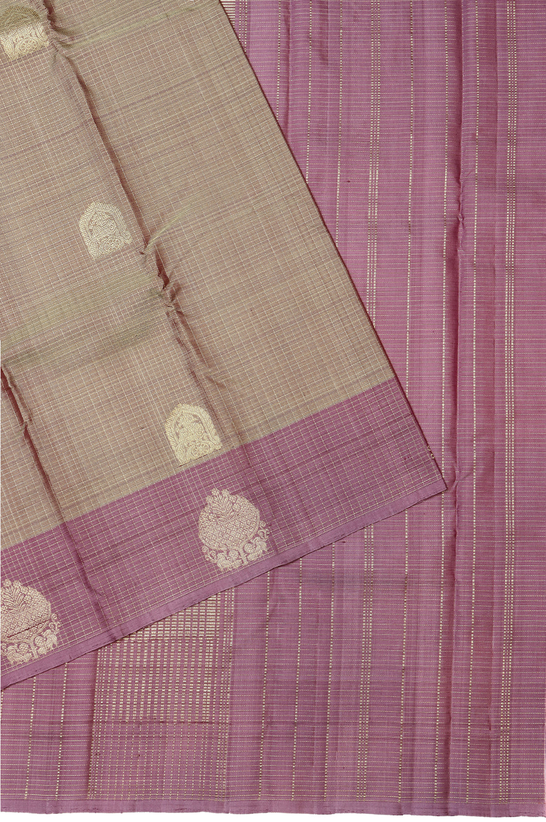 Taranga Kanchi Silk Checks And Butta Beige Saree