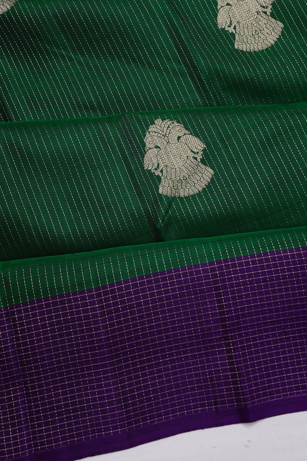 Taranga Kanchi Silk Checks And Butta Dark Green Saree