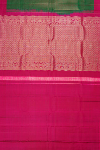 Kanchipuram Silk Vertical Lines And Butta Dark Green Saree