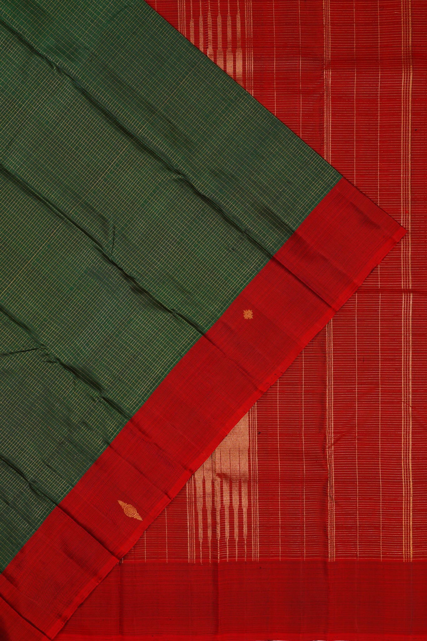 Taranga Kanchi Silk Checks Dark Green Saree