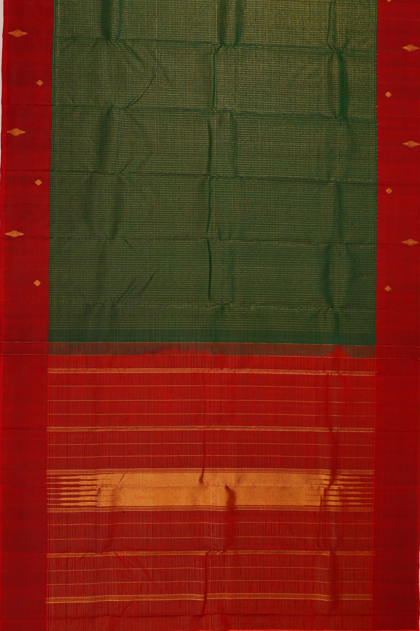 Taranga Kanchi Silk Checks Dark Green Saree