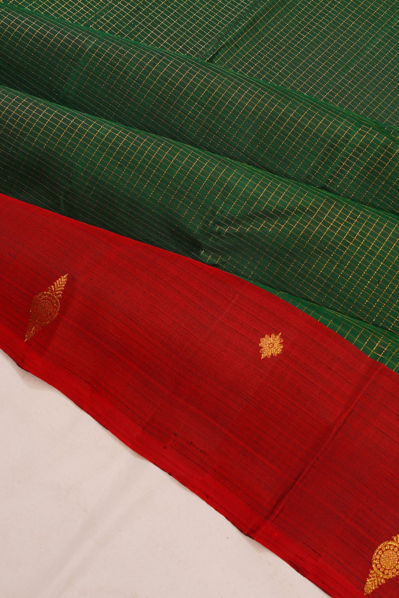 Taranga Kanchi Silk Checks Dark Green Saree