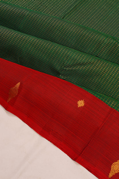 Taranga Kanchi Silk Checks Dark Green Saree