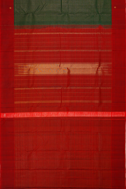 Taranga Kanchi Silk Checks Dark Green Saree