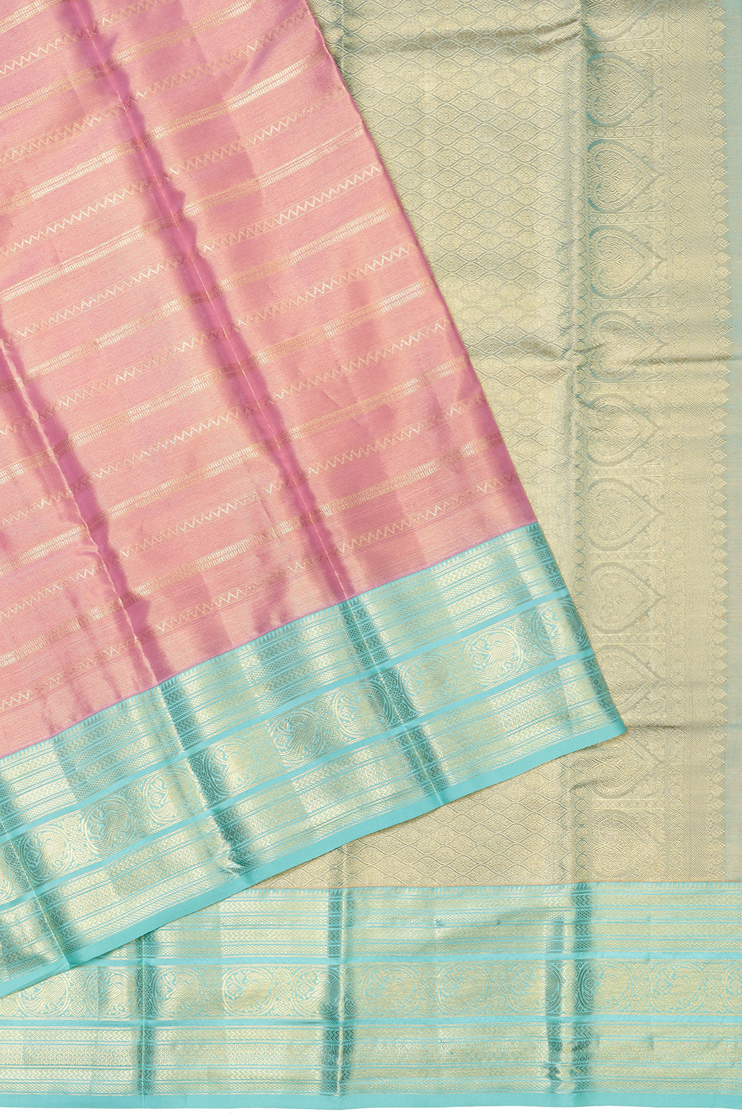 Taranga Kanchi Silk Tissue Horizontal Lines Baby Pink Saree