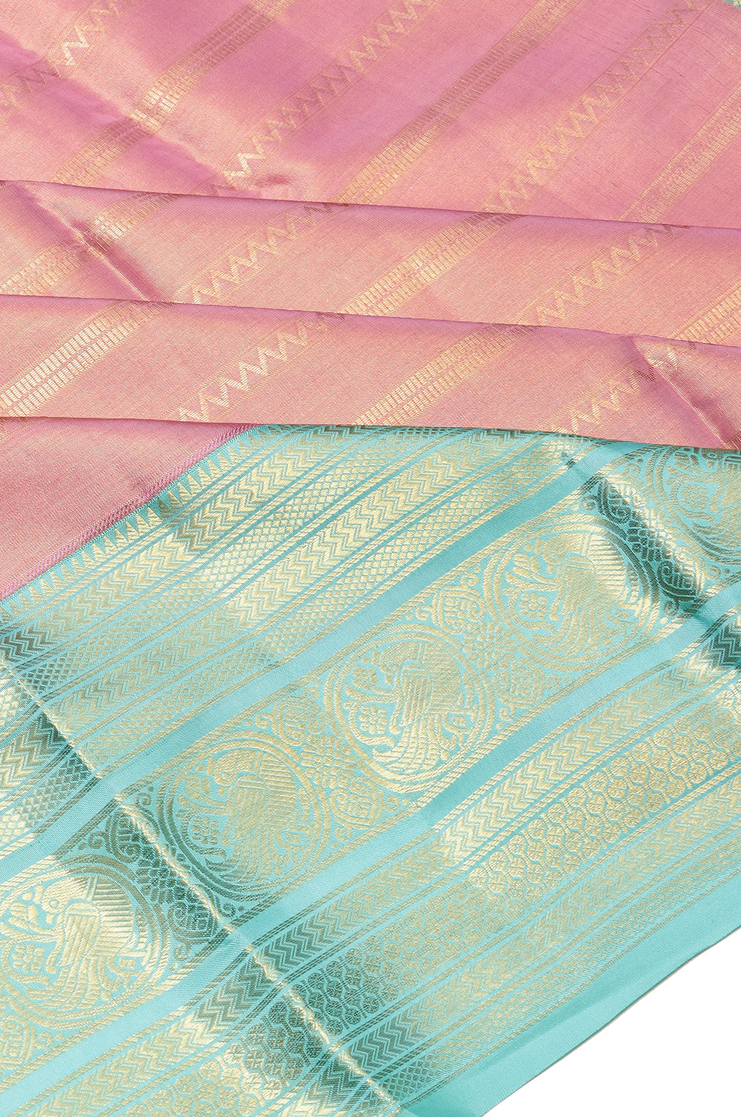 Taranga Kanchi Silk Tissue Horizontal Lines Baby Pink Saree