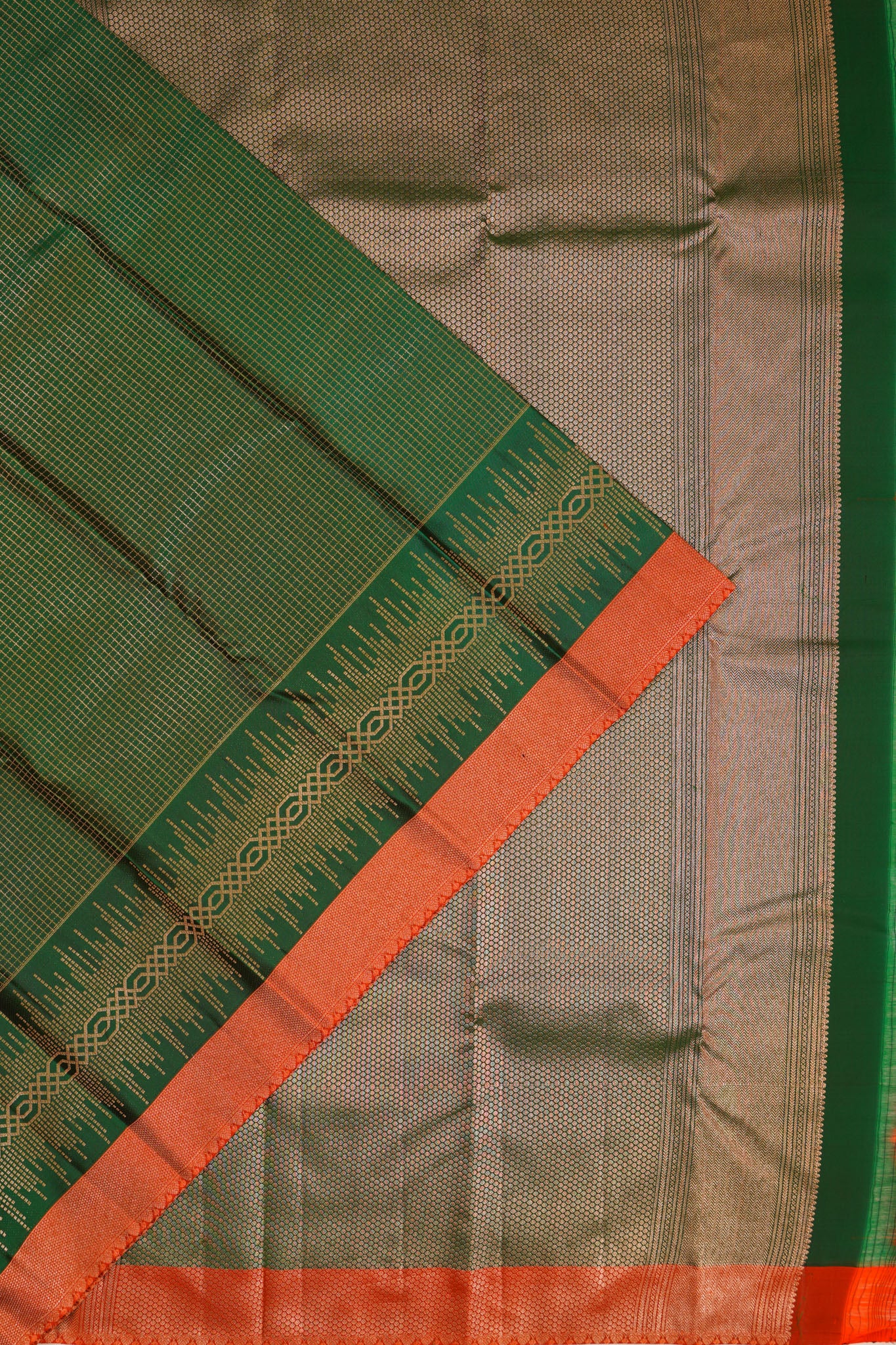 Taranga Kanchi Silk Checks Dark Green Saree