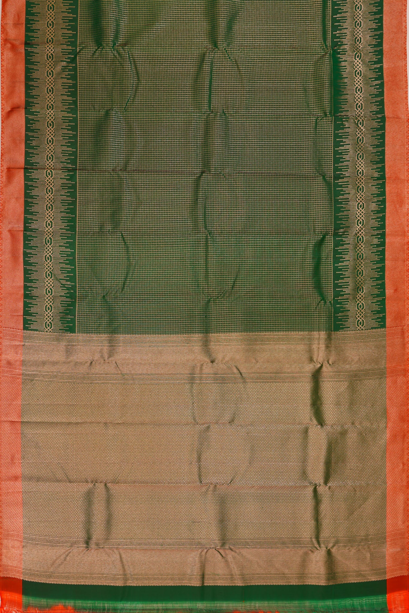 Taranga Kanchi Silk Checks Dark Green Saree