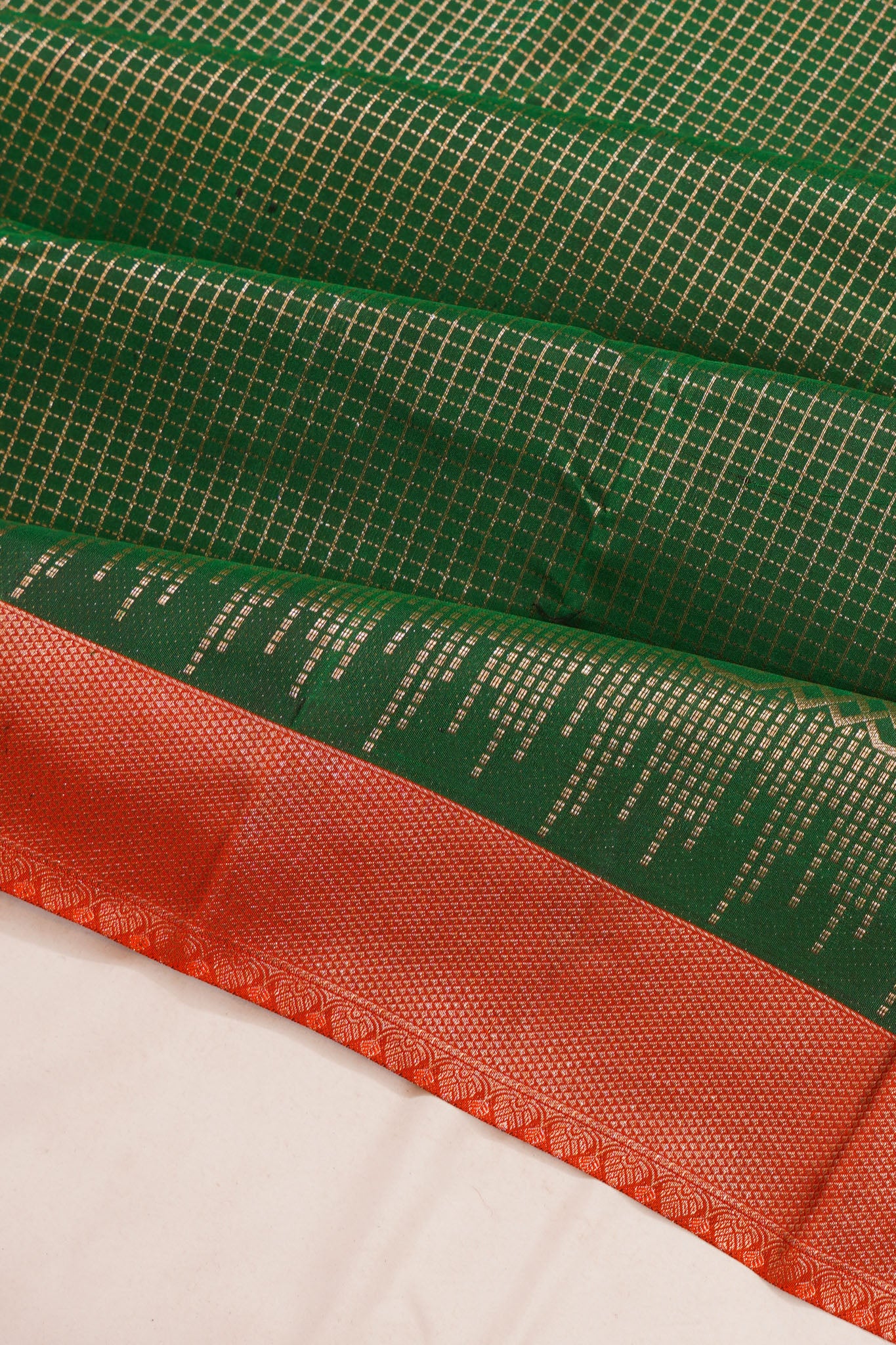 Taranga Kanchi Silk Checks Dark Green Saree