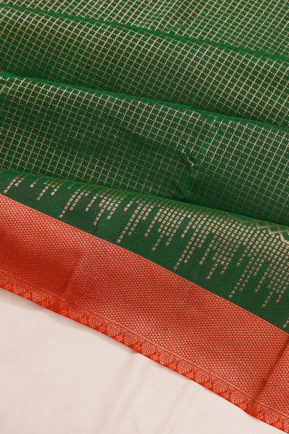 Taranga Kanchi Silk Checks Dark Green Saree