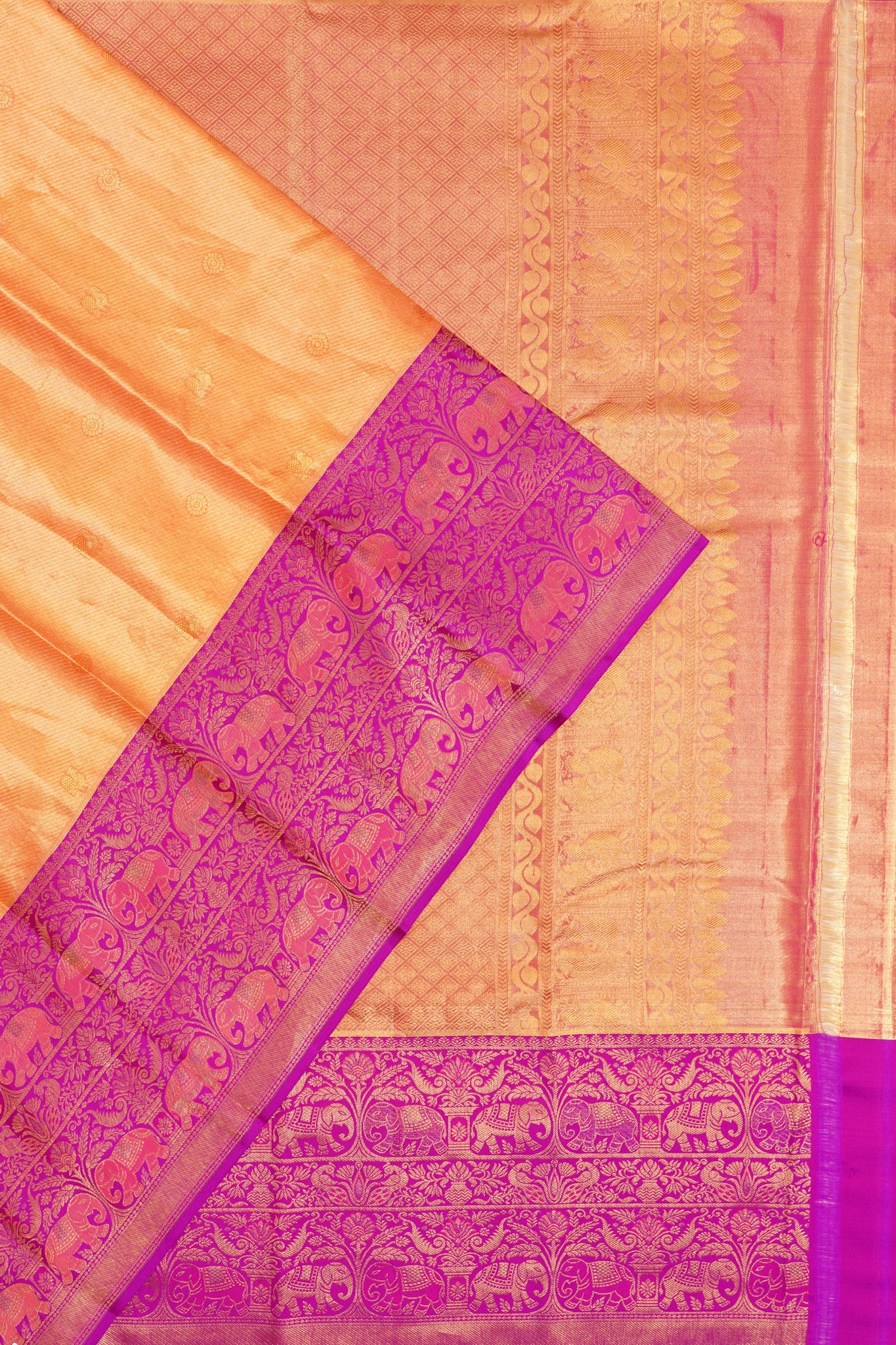 Taranga Kanchi Silk Tissue Butta Gold Saree