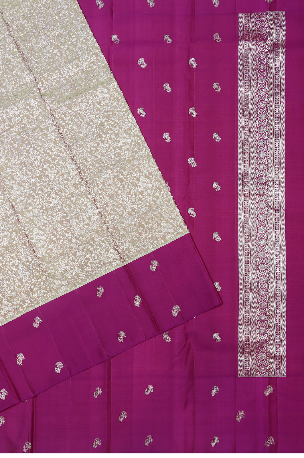Kanchipuram Silk Brocade Cream Saree