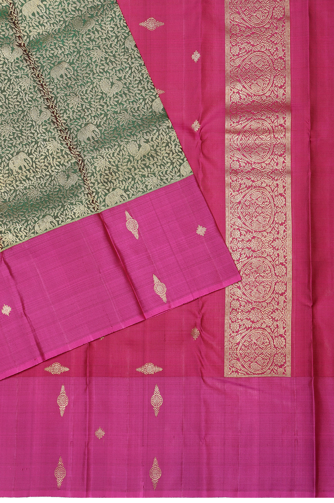 Kanchipuram Silk Brocade Dark Green Saree