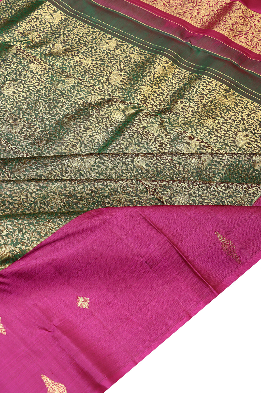 Kanchipuram Silk Brocade Dark Green Saree