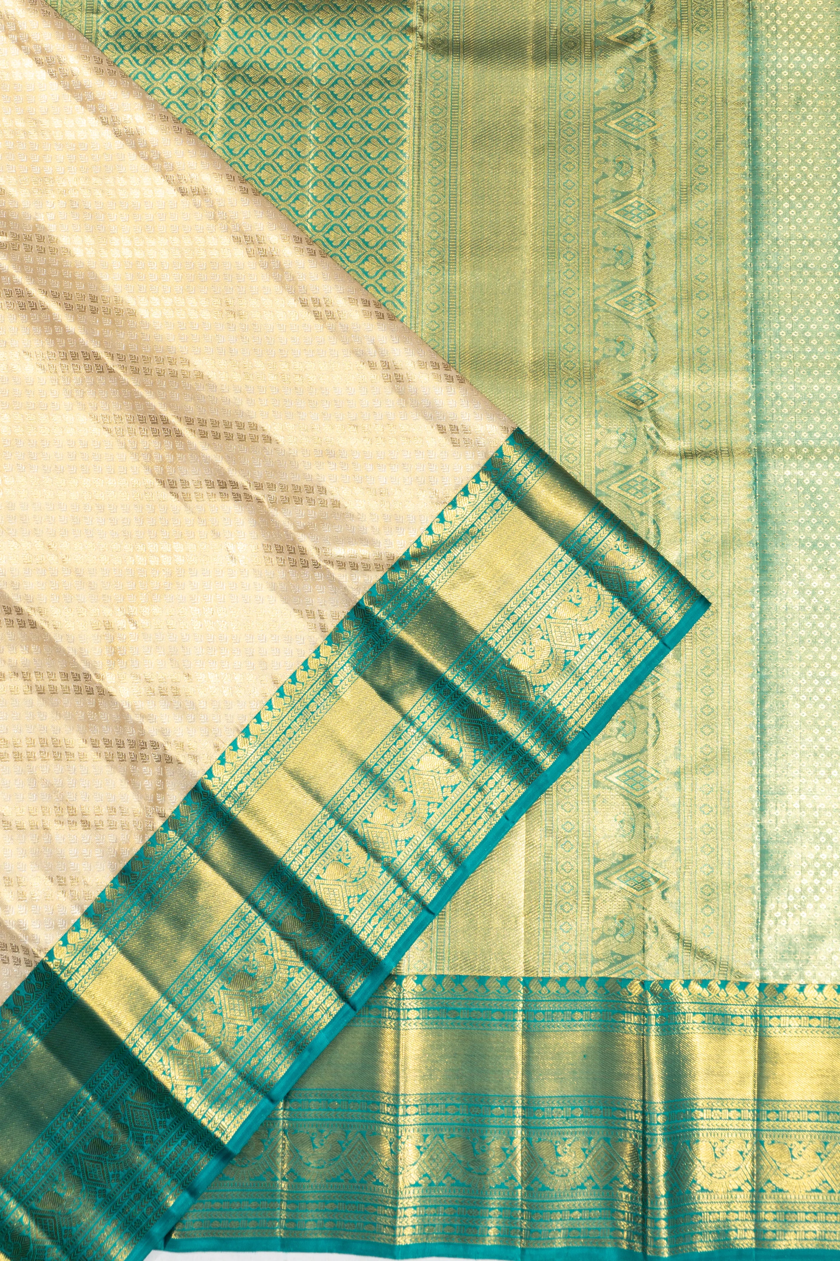 Kanchipuram Silk Tissue Brocade Gold Saree
