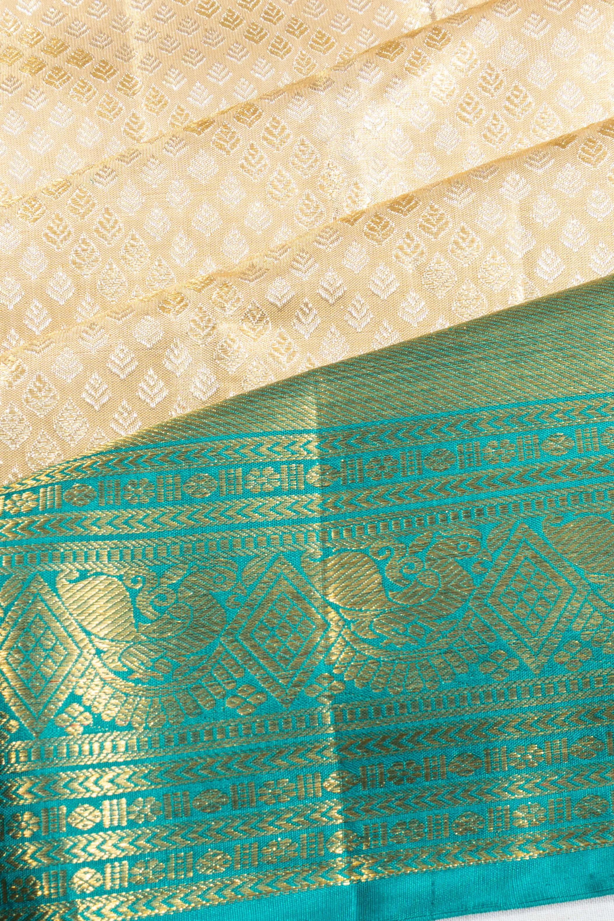 Kanchipuram Silk Tissue Brocade Gold Saree