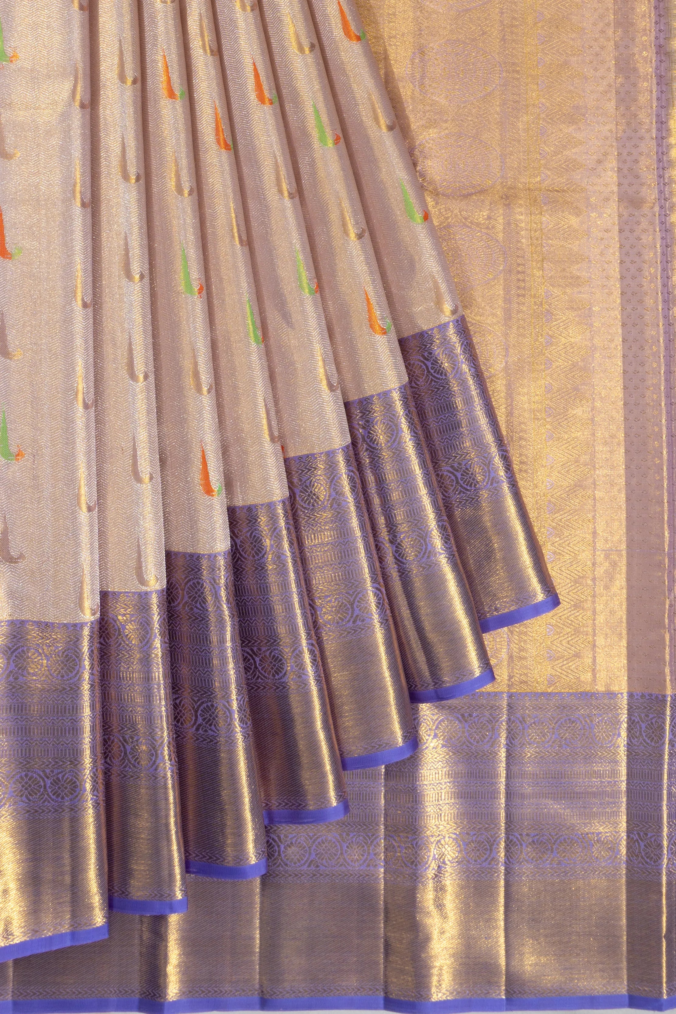 Kanchipuram Silk Tissue And Butta Gold Saree