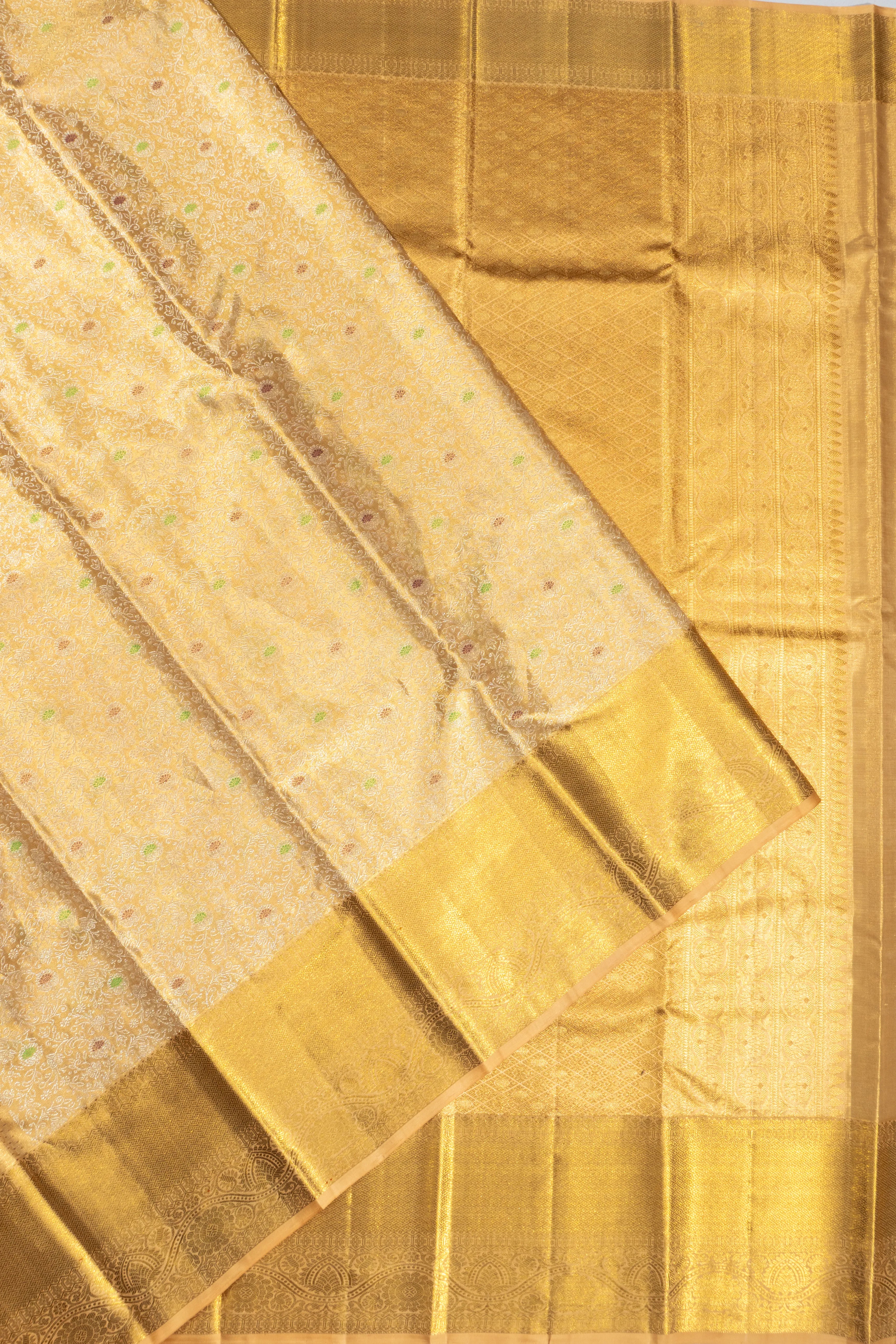 Kanchipuram Silk Tissue Brocade Gold Saree
